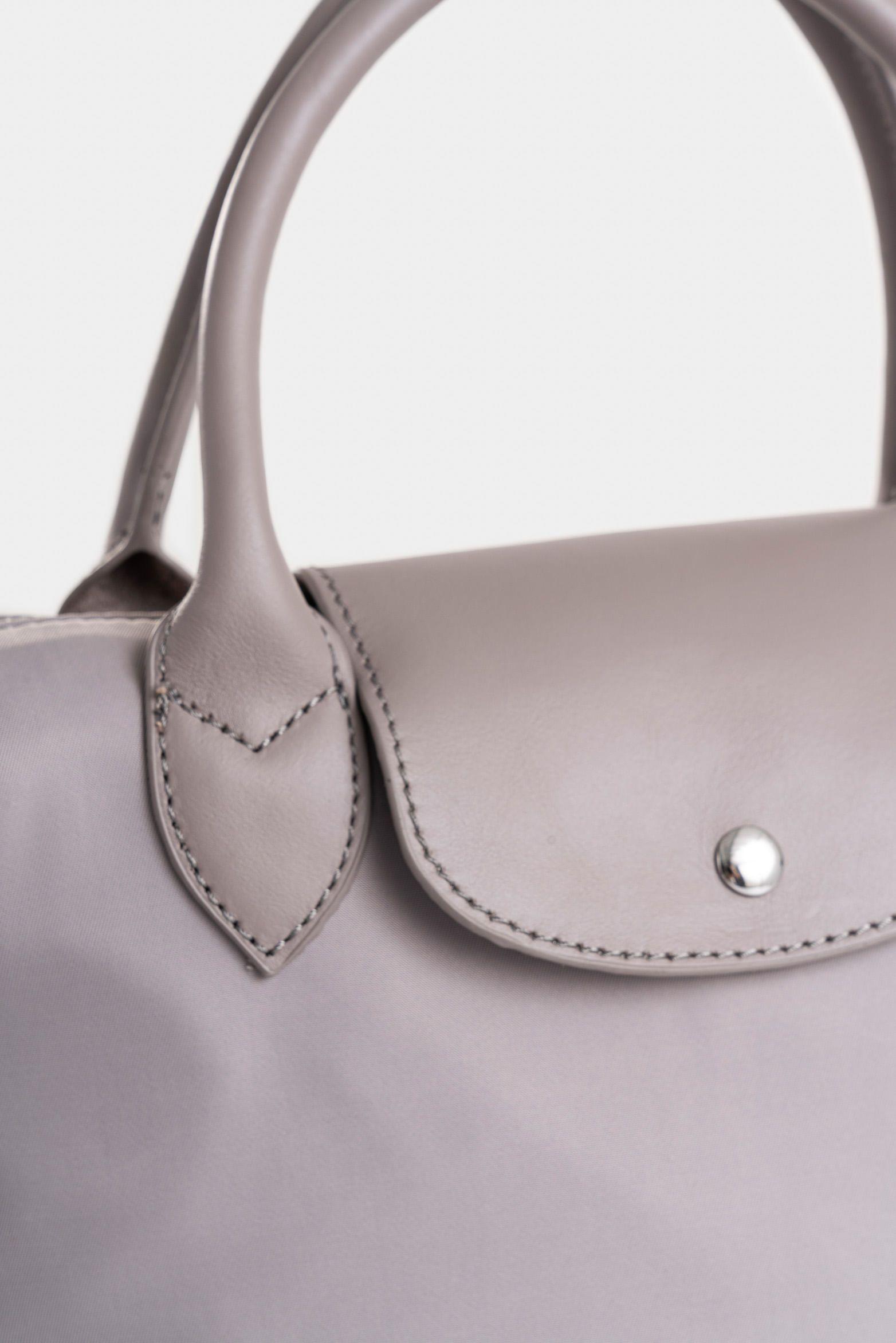 Bowling Ámbar en lona para mujer detalle cuero gris-3