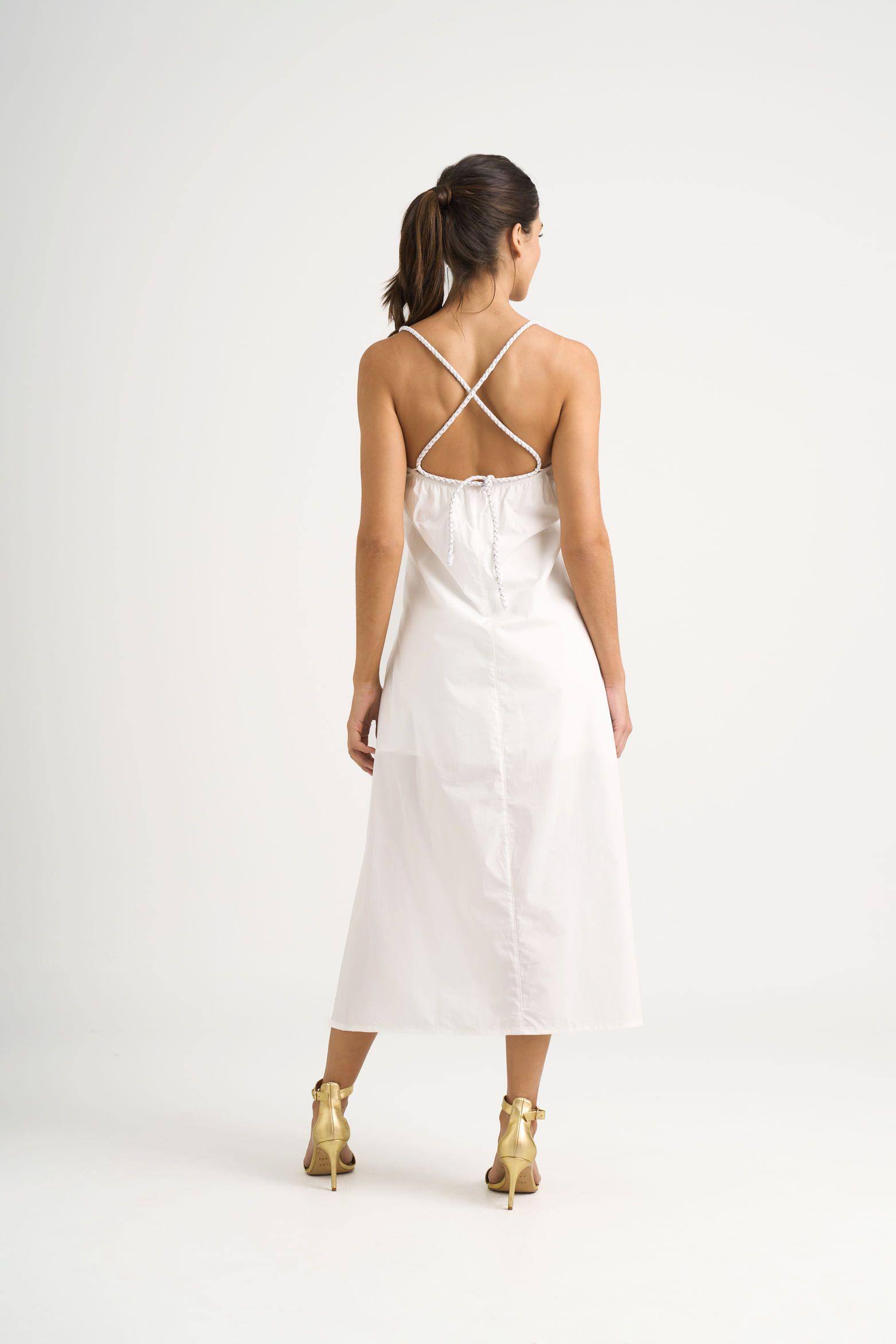 Vestido maxi Celeste en tejido plano para mujer detalle trenzado blanco-4