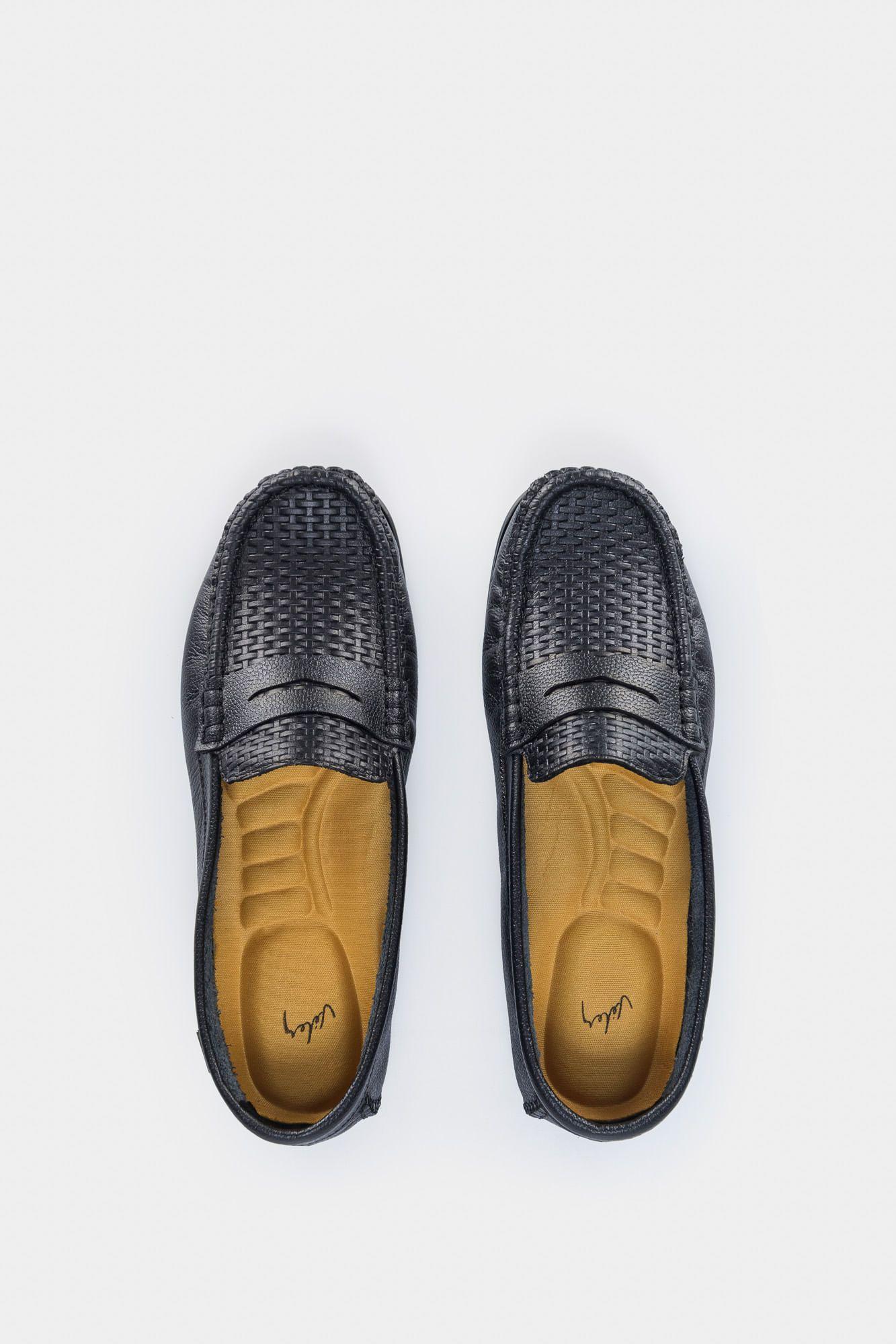 Mocasines denver de cuero para mujer grabado con placa negro-3