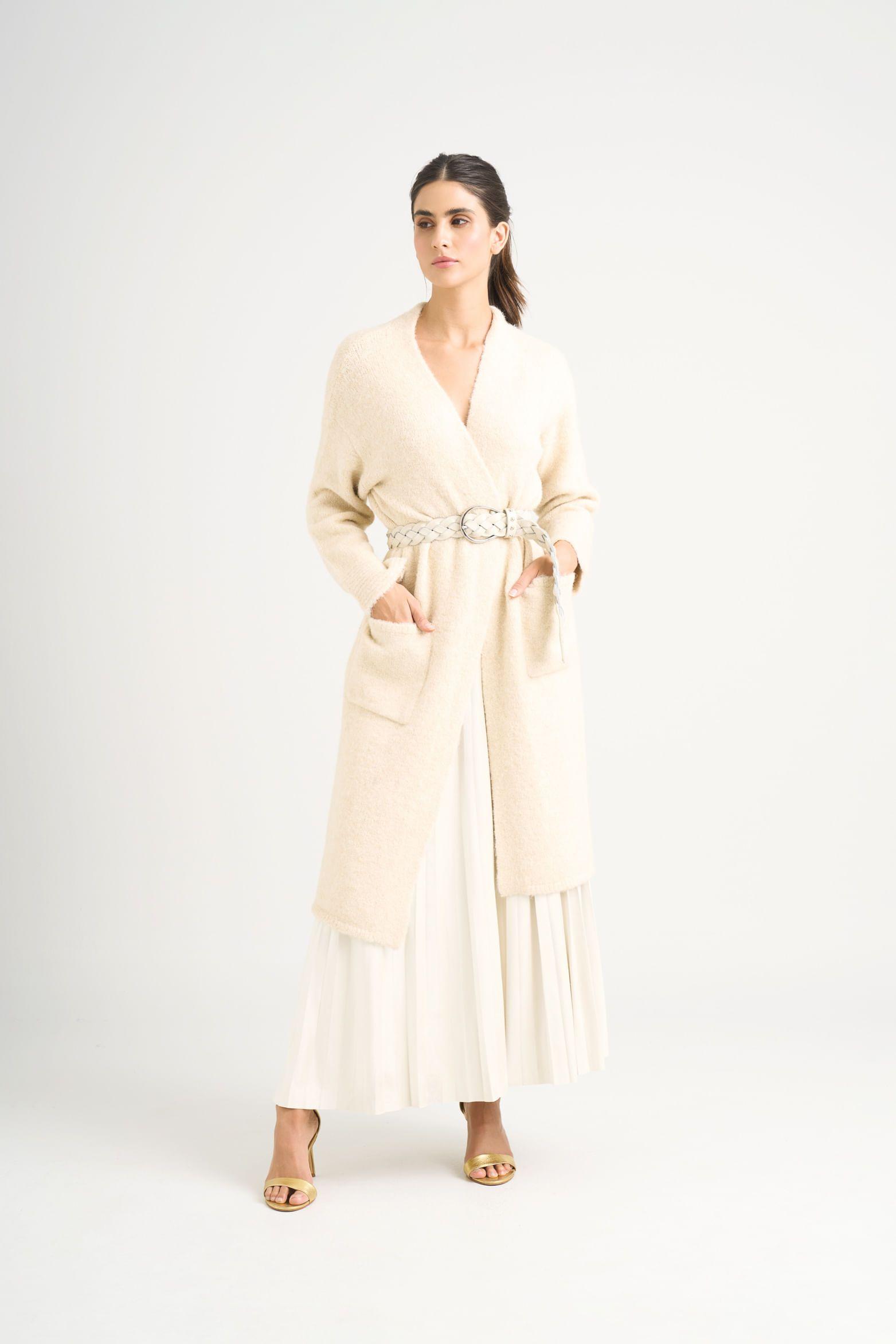 Vélez Cardigan Caval Tejido Rectilíneo Mujer Con Abertura Costados Crema-0