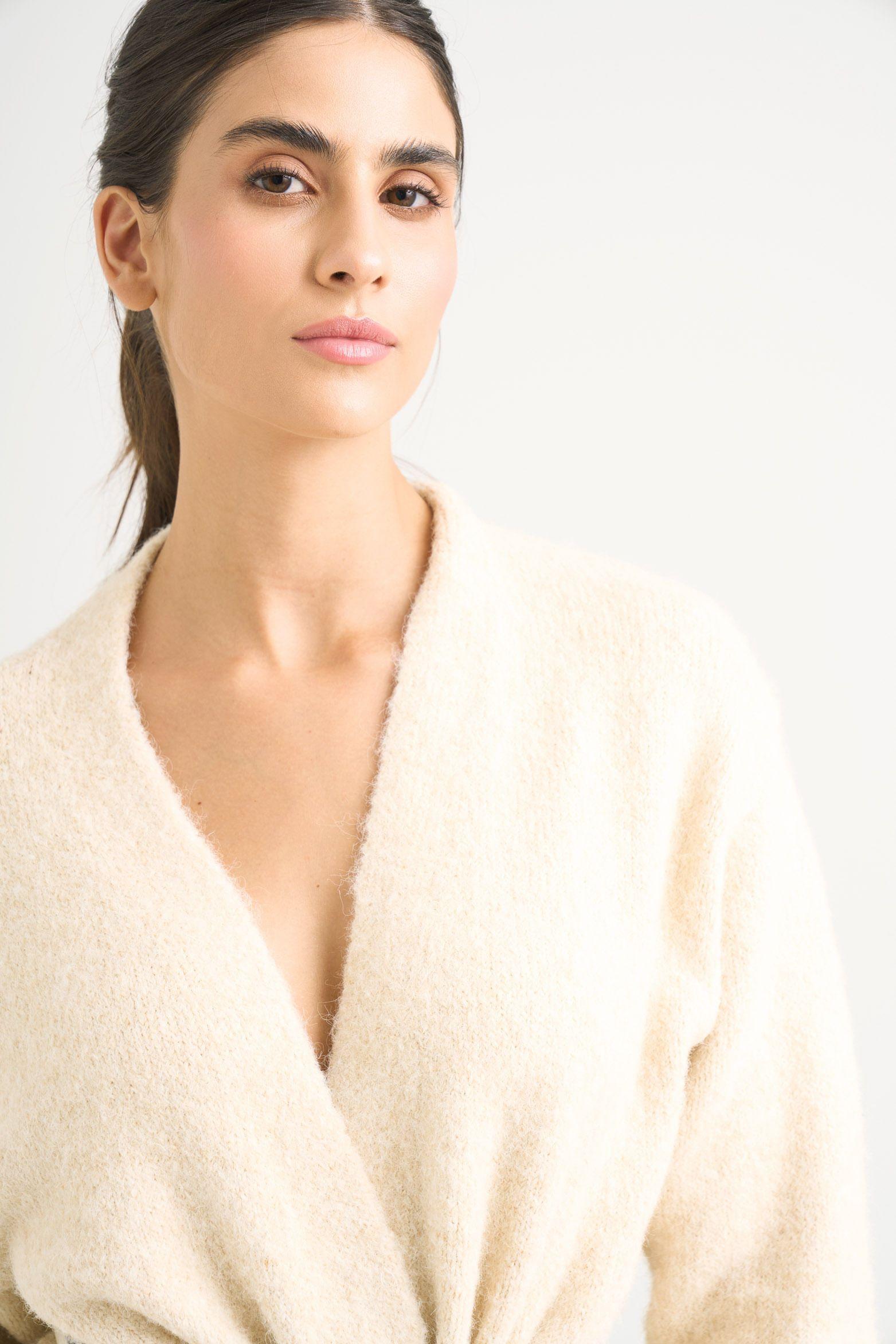 Vélez Cardigan Caval Tejido Rectilíneo Mujer Con Abertura Costados Crema-1