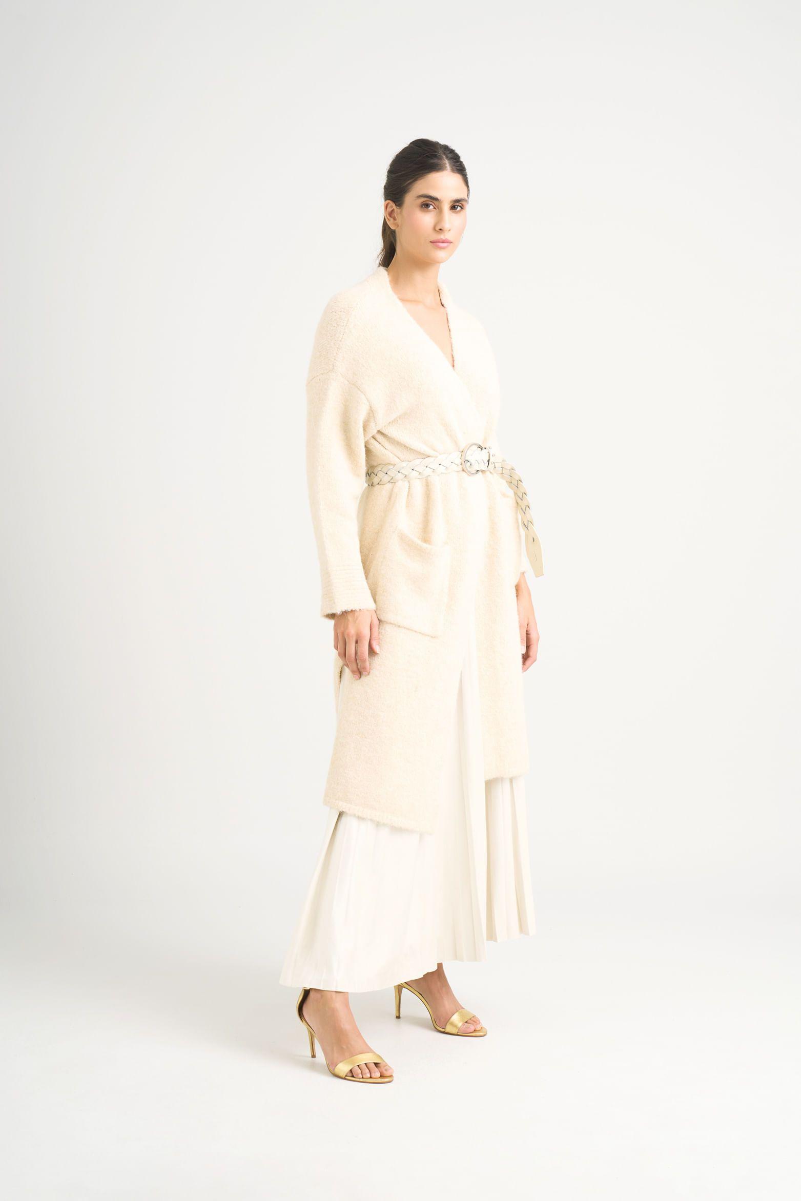 Vélez Cardigan Caval Tejido Rectilíneo Mujer Con Abertura Costados Crema-2