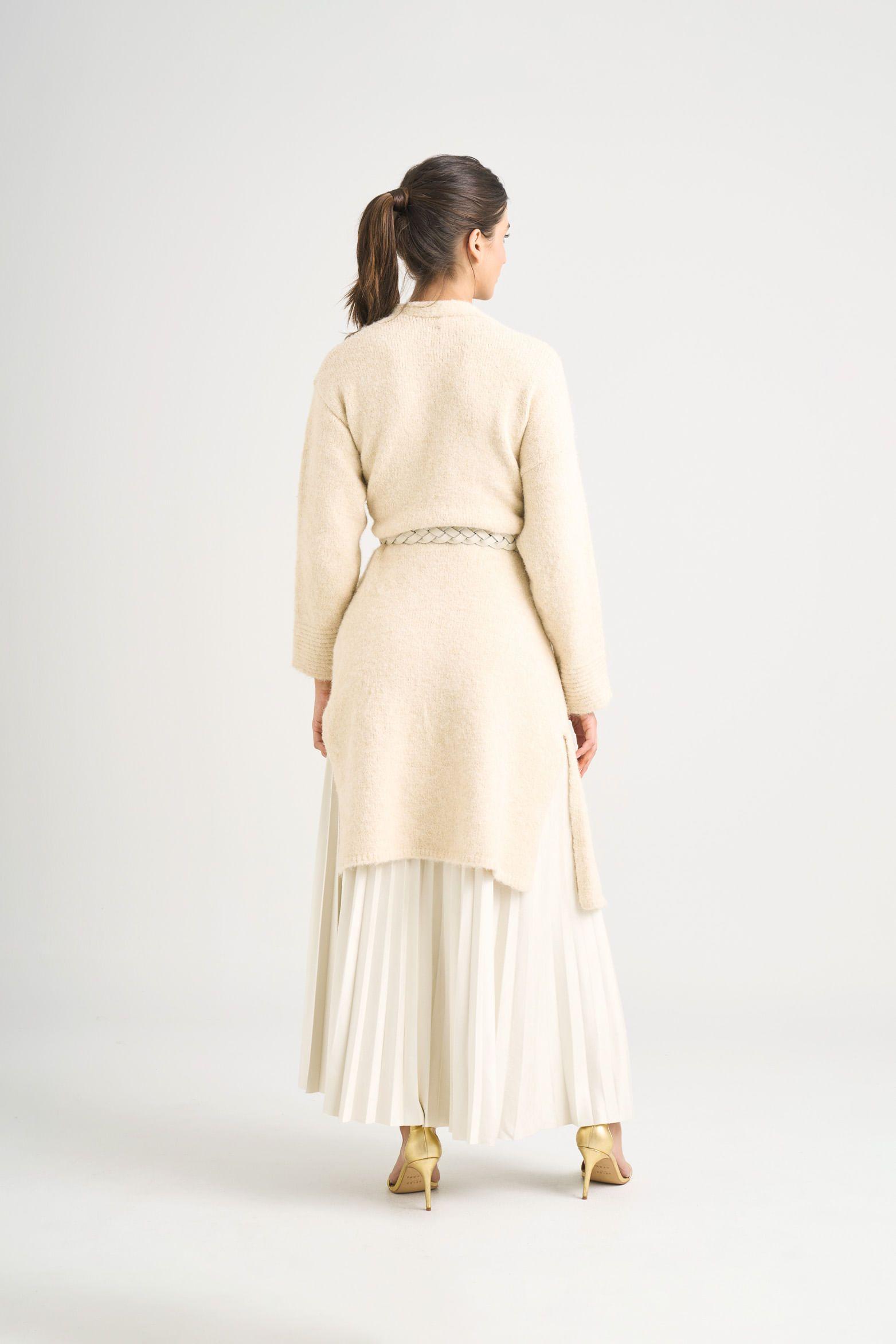 Vélez Cardigan Caval Tejido Rectilíneo Mujer Con Abertura Costados Crema-4