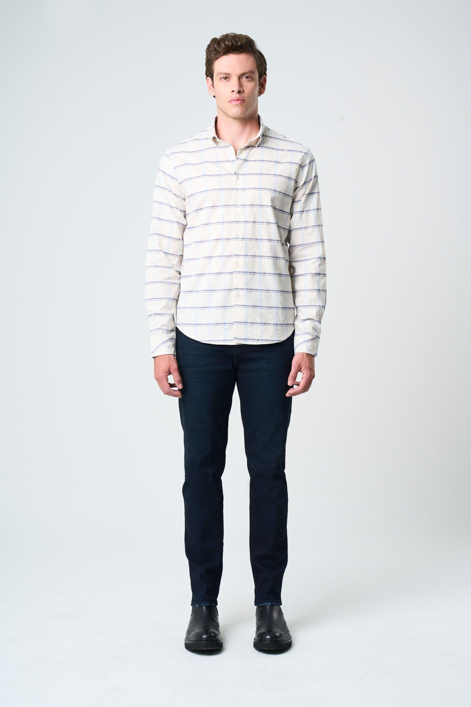 Vélez Camisa Semi Fitted Hombre Estampación Cuadros Arena-3
