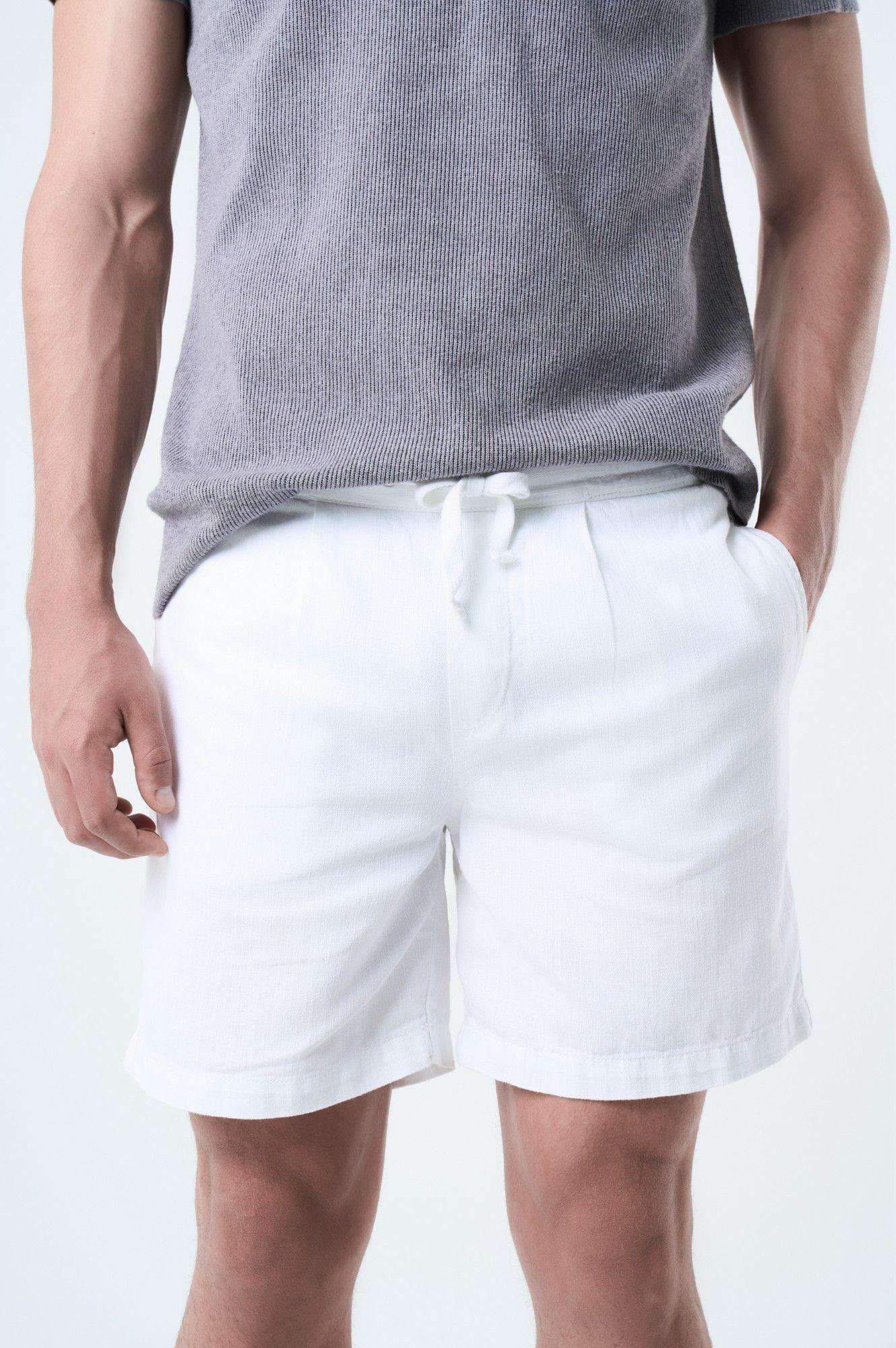 Vélez Short Bermuda Marfil En Lino Hombre  Amplia Blanco-5