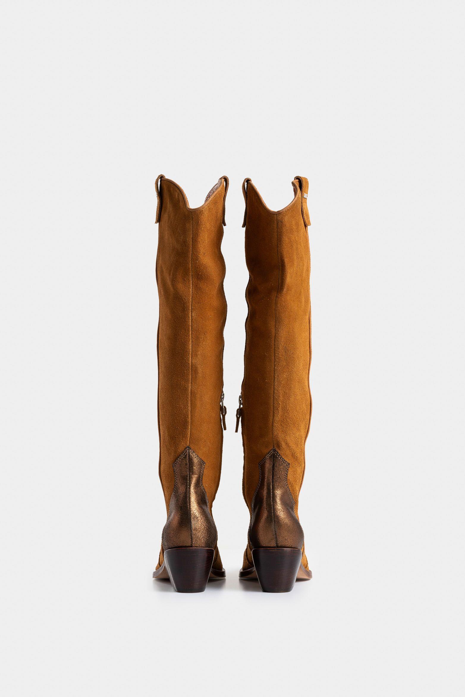 Vélez Botas Texanas Herencia De Cuero  Mujer Caña Alta Miel-2