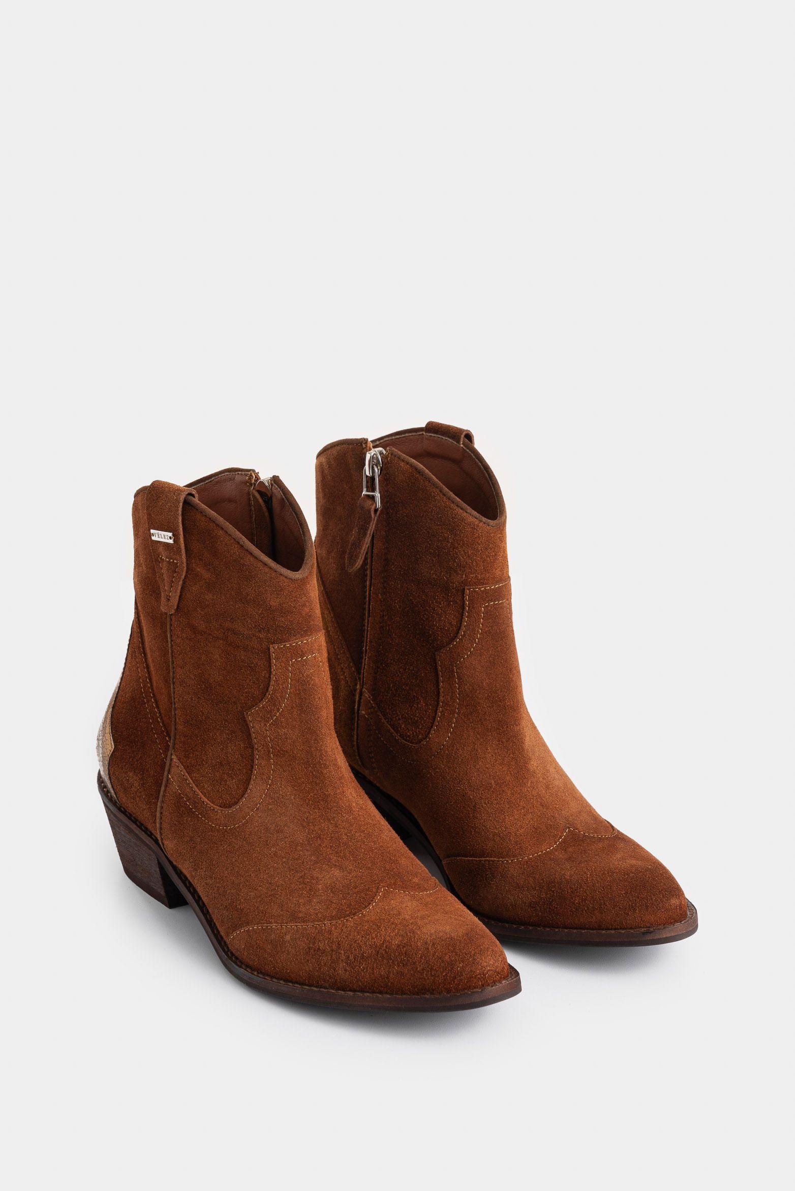 Vélez Botines Texanos Sahara Cuero Gamuzado Mujer Metalizado Miel-1