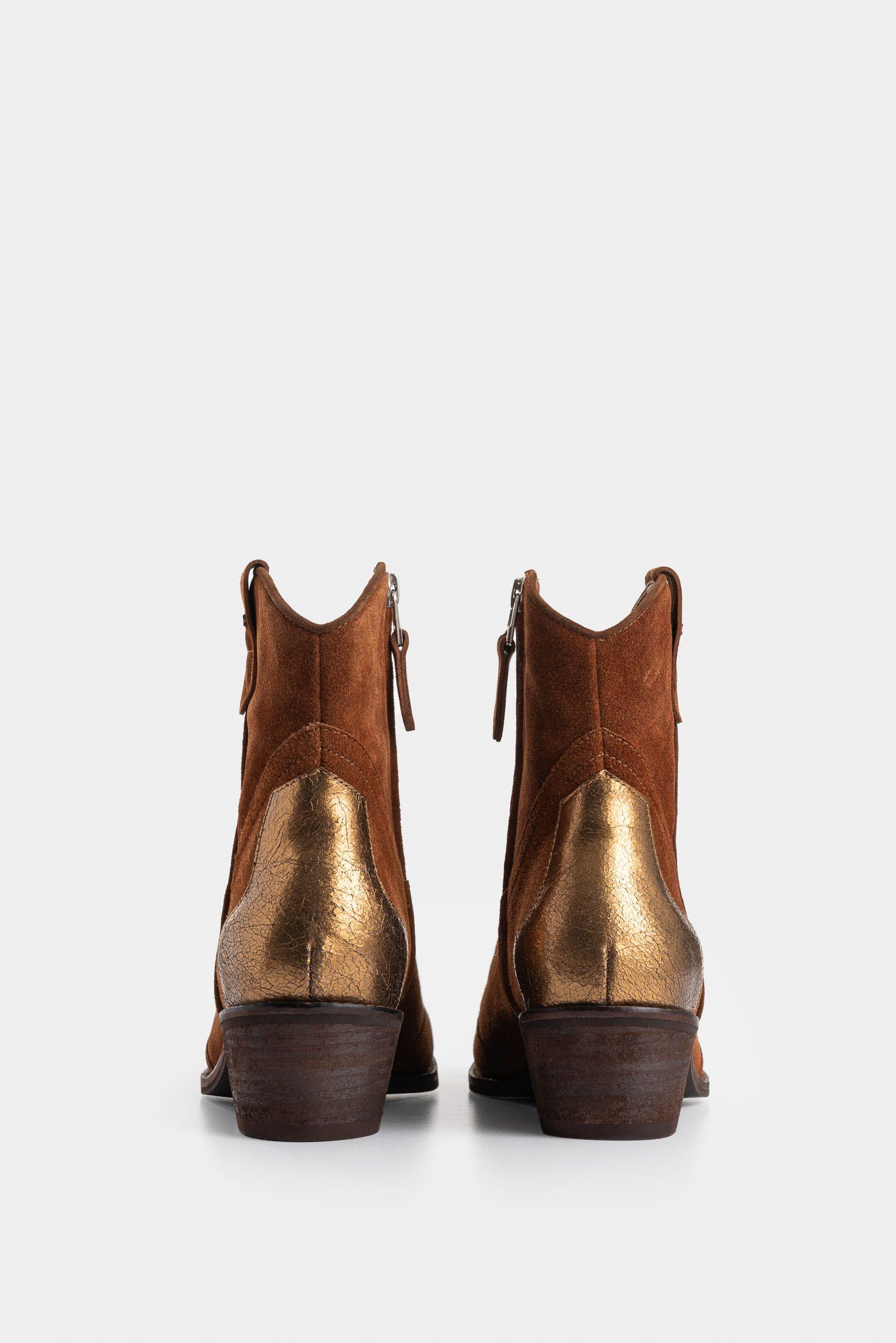 Vélez Botines Texanos Sahara Cuero Gamuzado Mujer Metalizado Miel-2