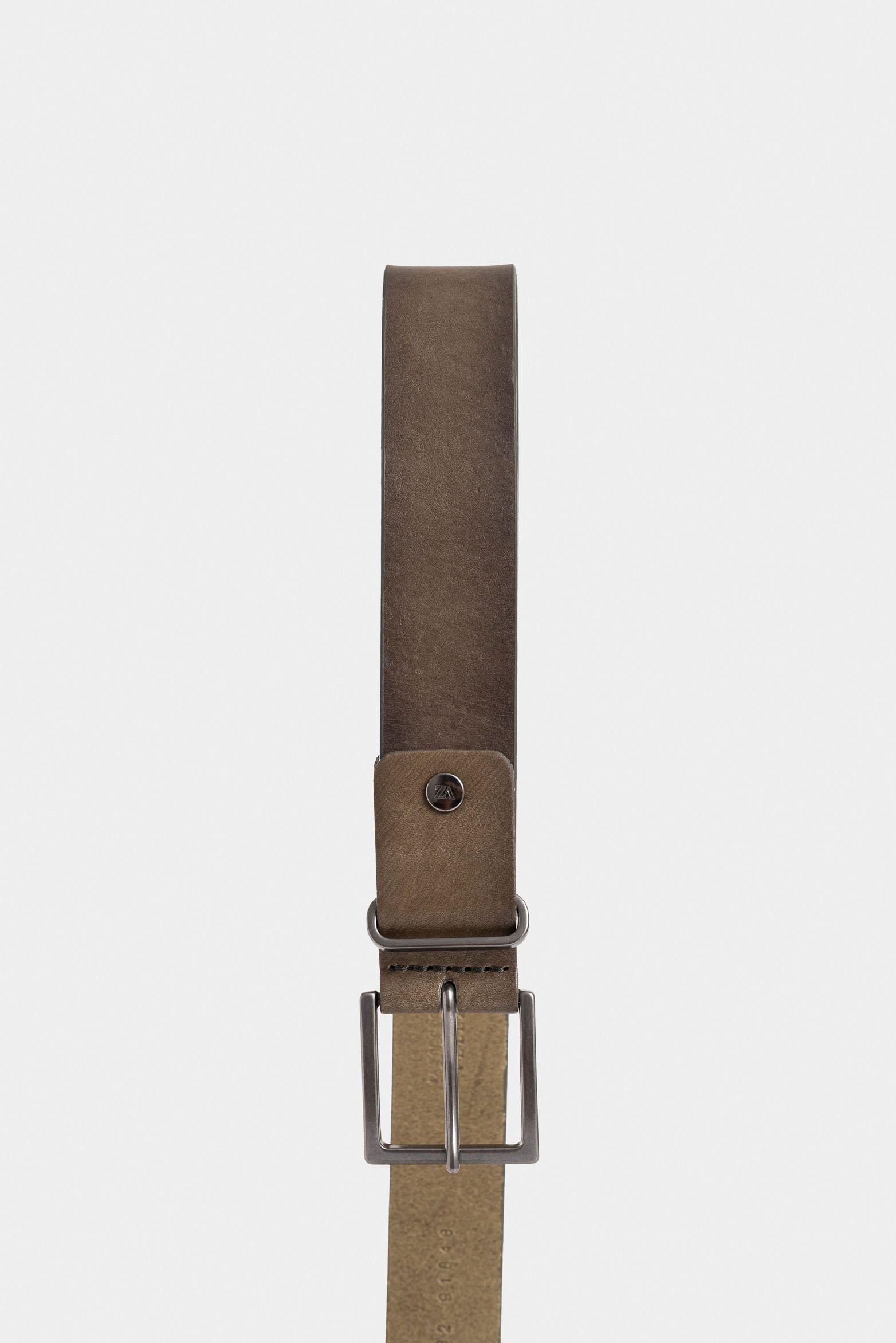 Cinturón unifaz luster de cuero para hombre punta trapecio Verde Oliva-1