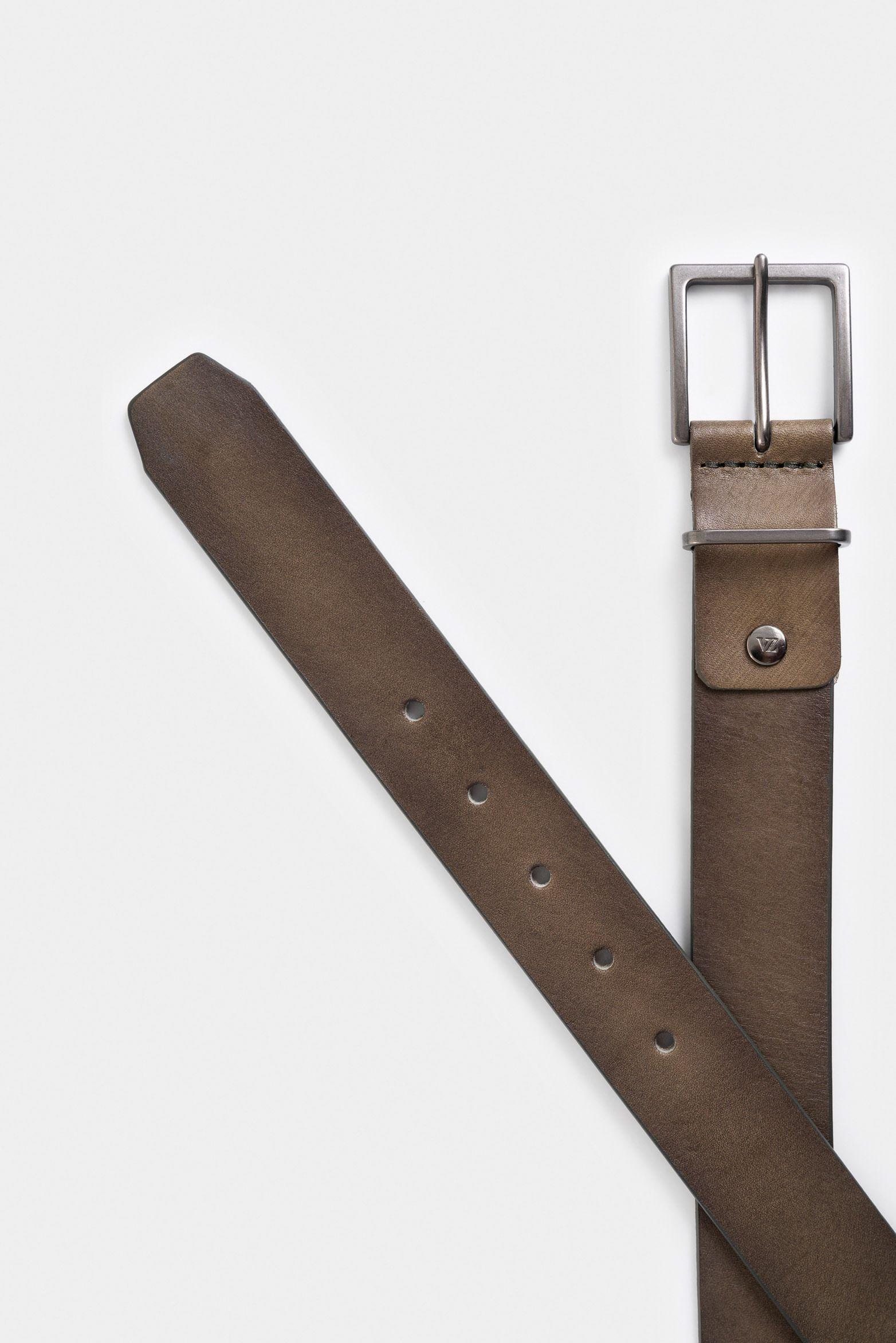 Cinturón unifaz luster de cuero para hombre punta trapecio Verde Oliva-2