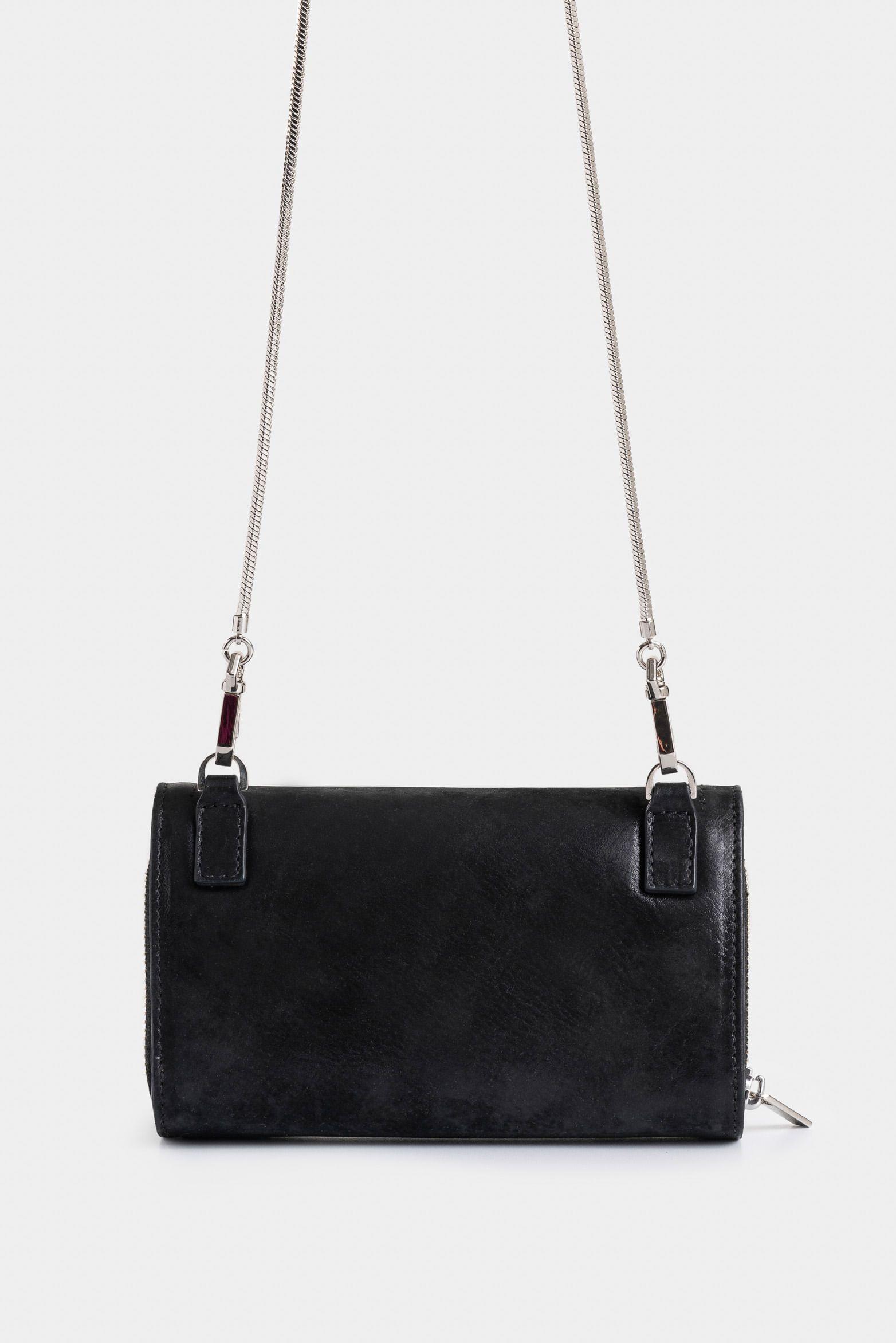 Vélez Billetera Palma De Cuero Para Mujer Con Cadena Negro-2