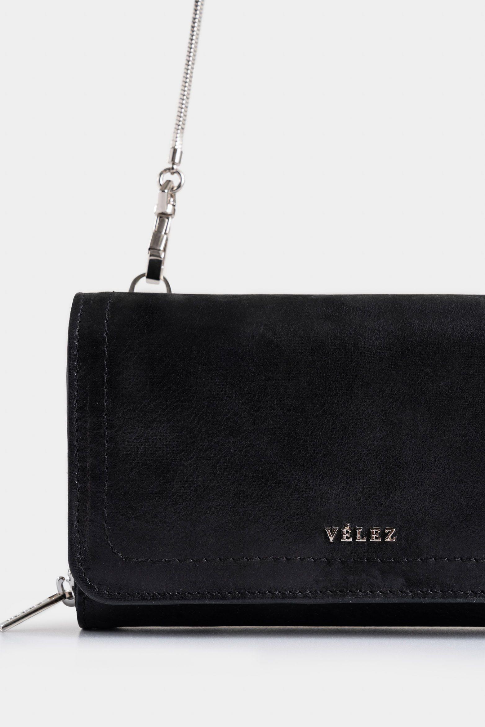 Vélez Billetera Palma De Cuero Para Mujer Con Cadena Negro-3