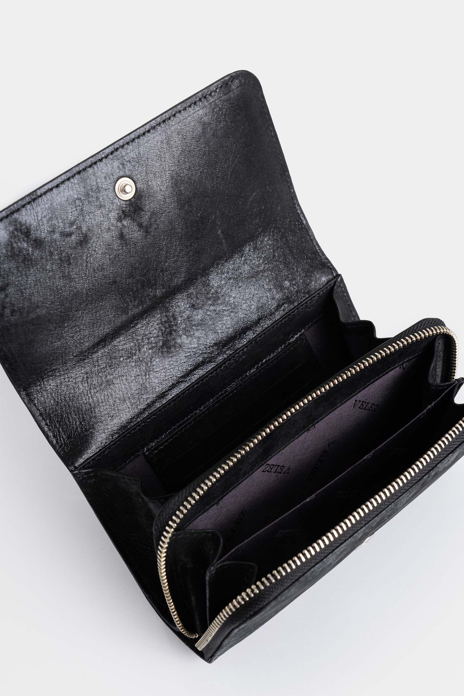 Vélez Billetera Palma De Cuero Para Mujer Con Cadena Negro-4