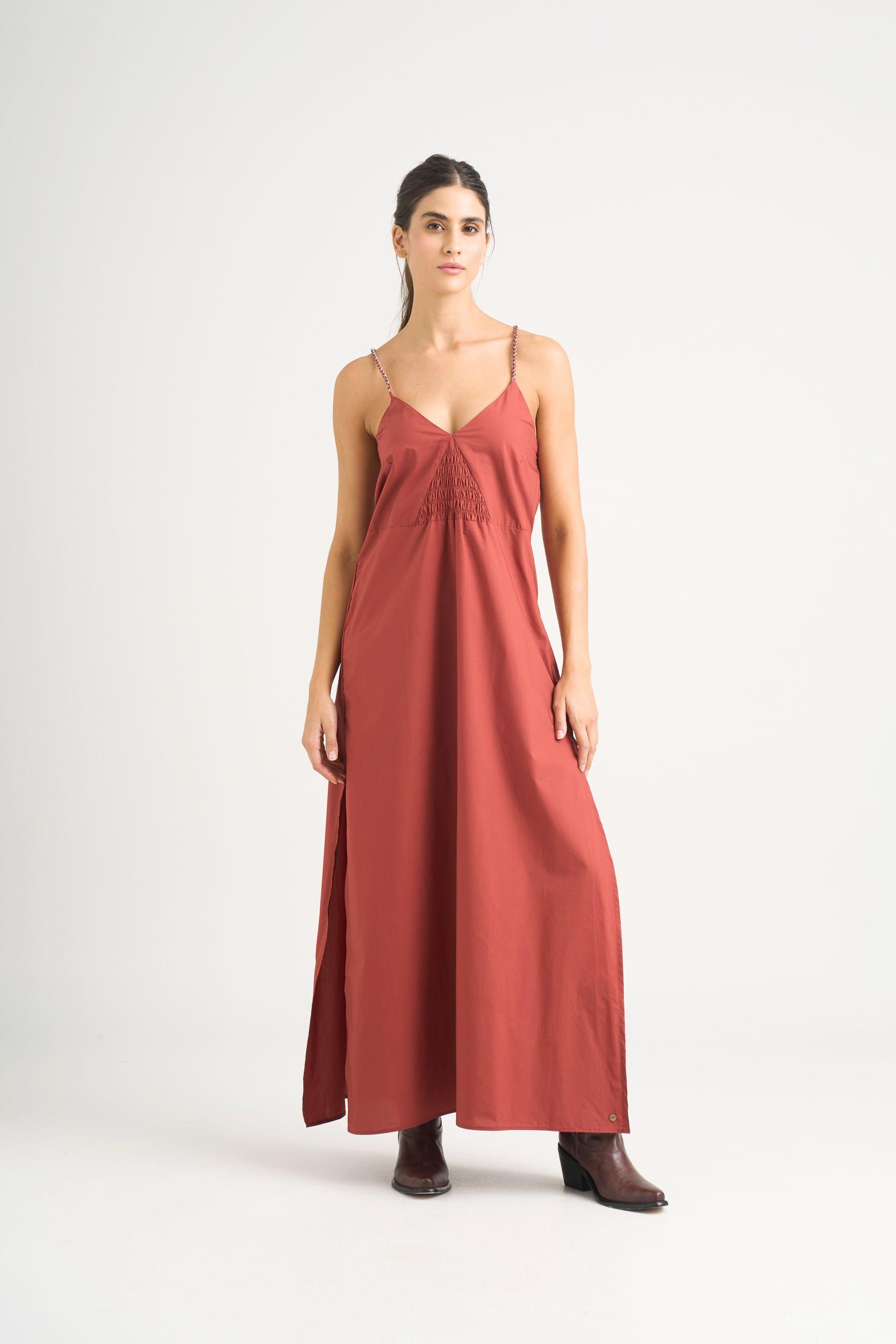Vestido maxi Celeste en tejido plano para mujer detalle trenzado vinotinto-0