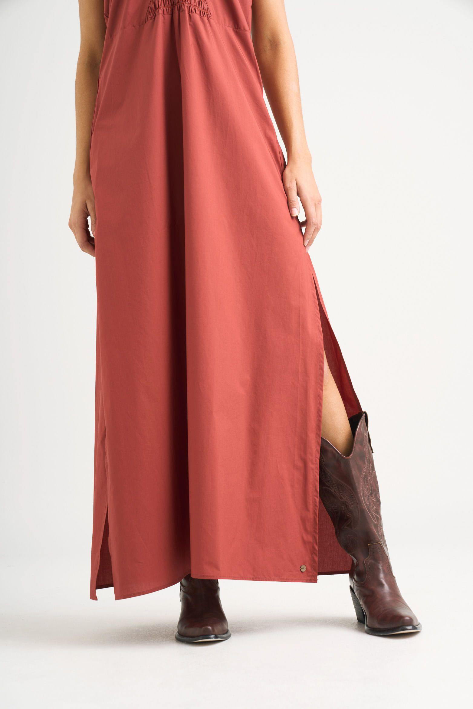 Vestido maxi Celeste en tejido plano para mujer detalle trenzado vinotinto-3