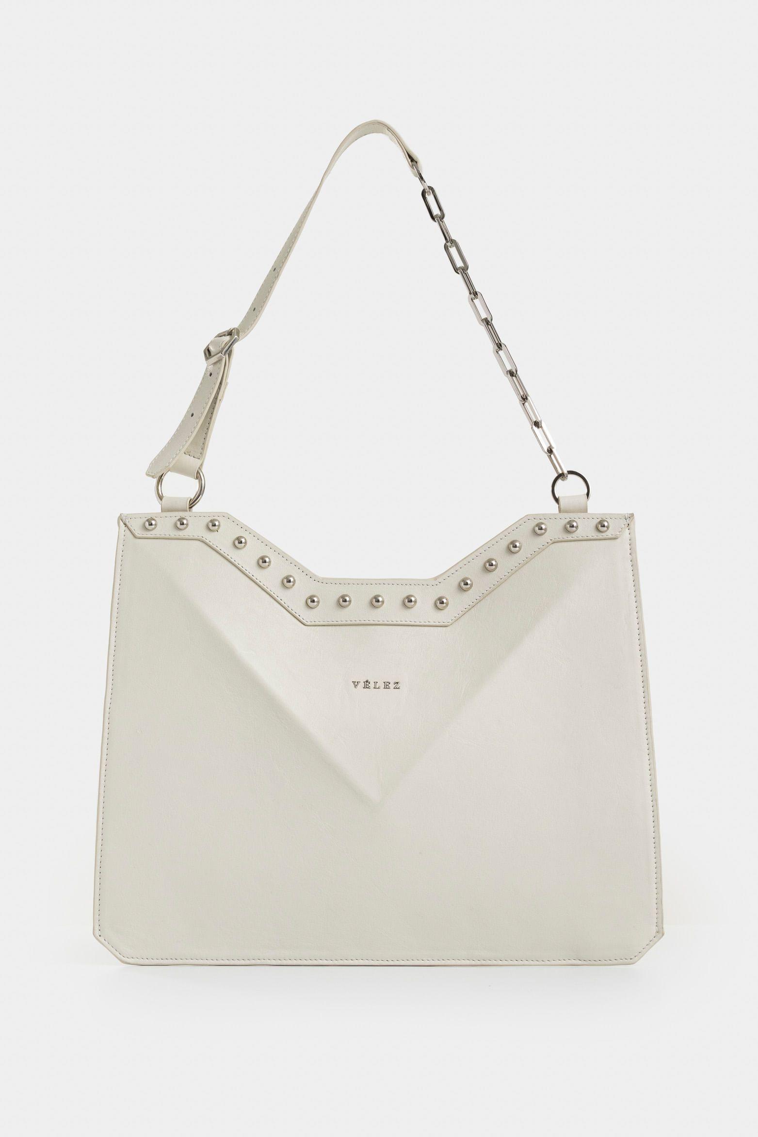 Shopping mini Magena de cuero para mujer estructura hexagonal blanco-0