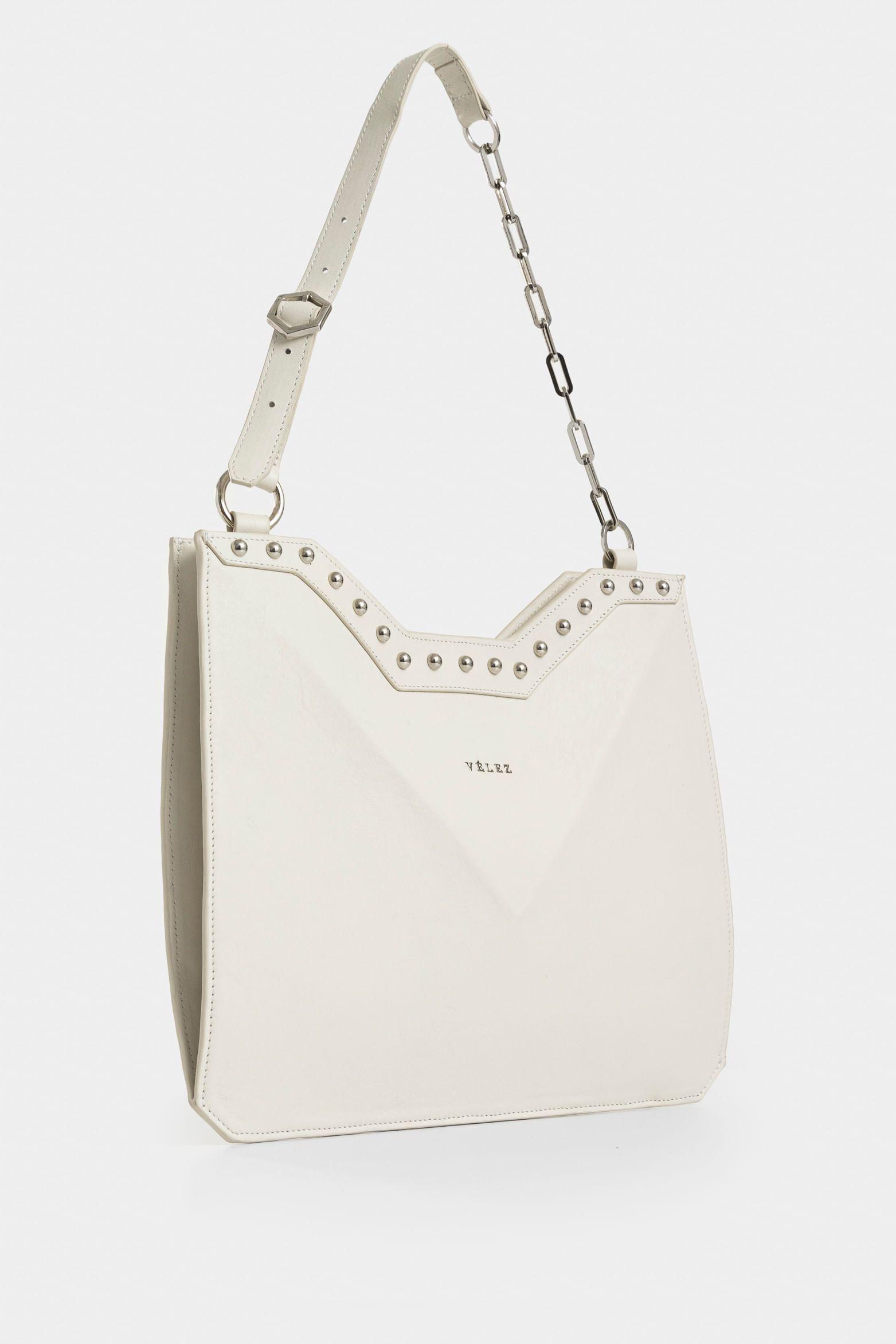 Shopping mini Magena de cuero para mujer estructura hexagonal blanco-1