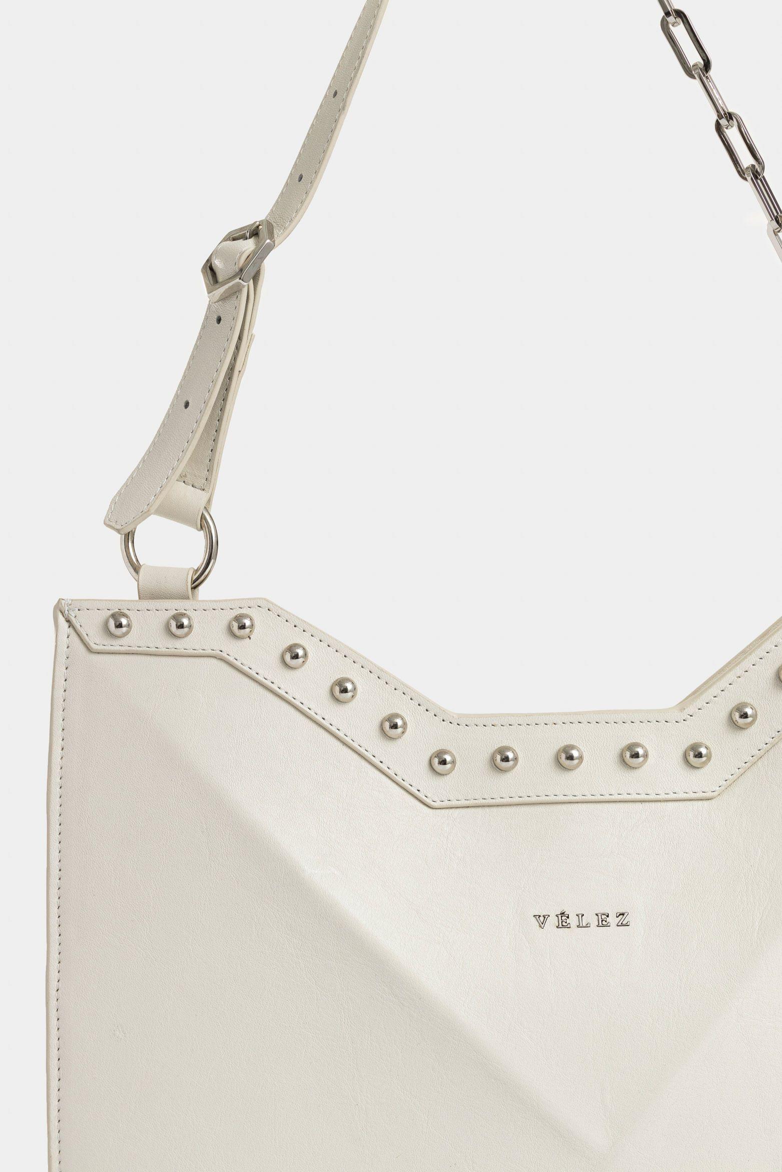 Shopping mini Magena de cuero para mujer estructura hexagonal blanco-3