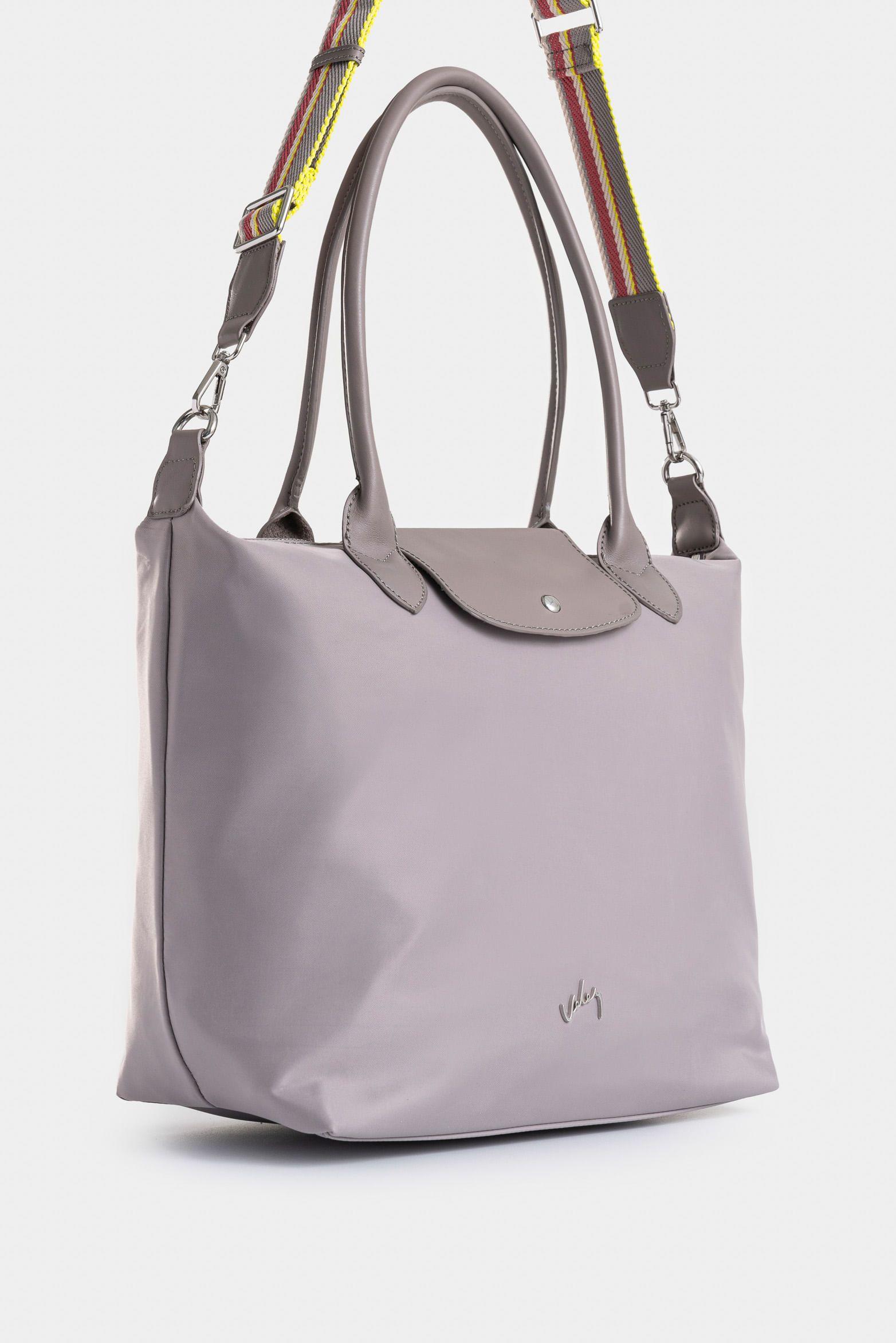 Shopping Ámbar en lona para mujer detalle cuero gris-1