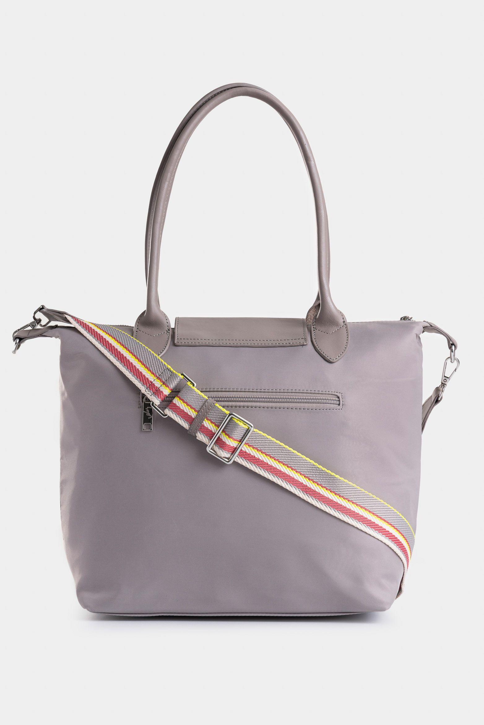 Shopping Ámbar en lona para mujer detalle cuero gris-2