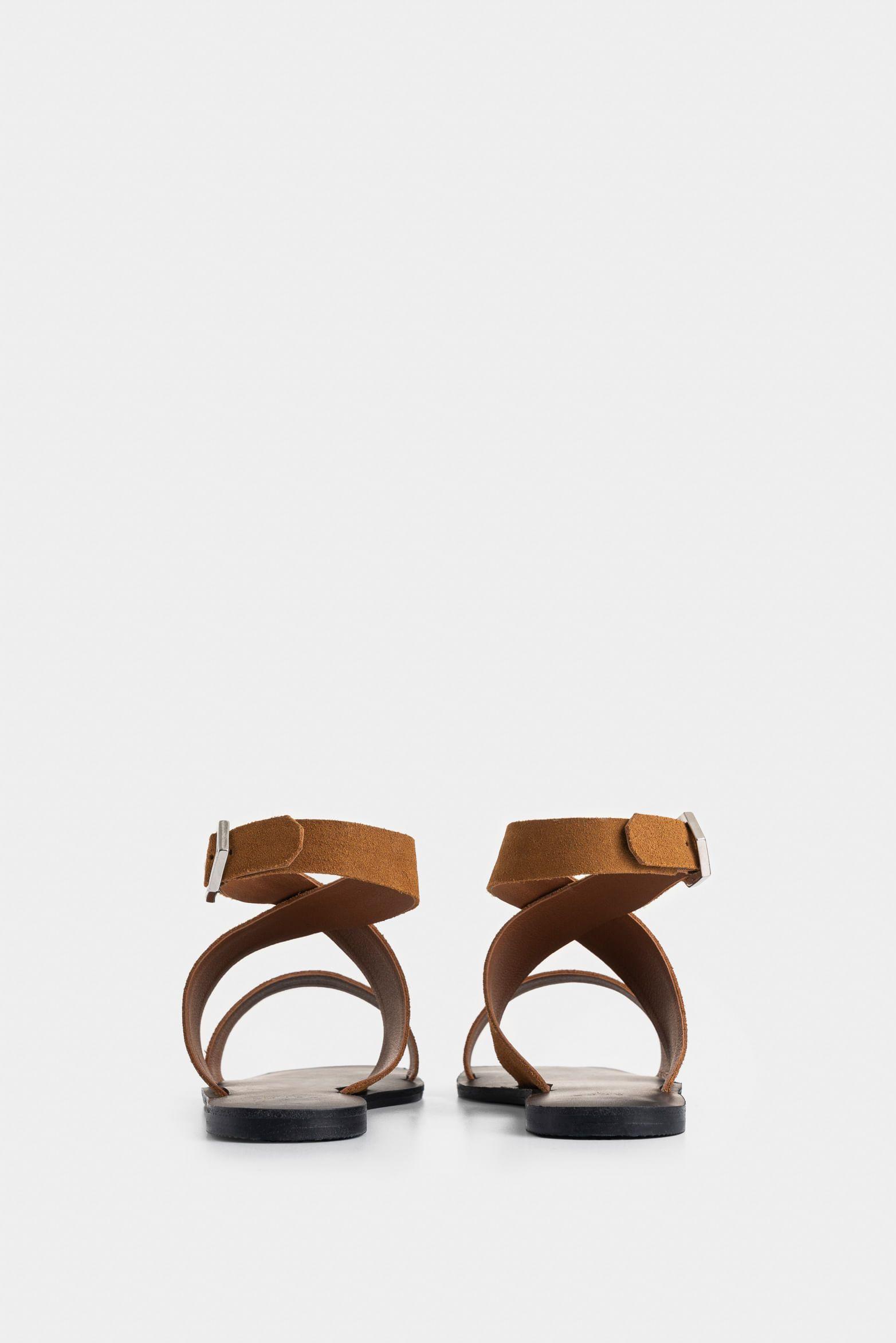 Vélez Sandalia Plana De Cuero Mujer Amarre Al Tobillo Miel-2