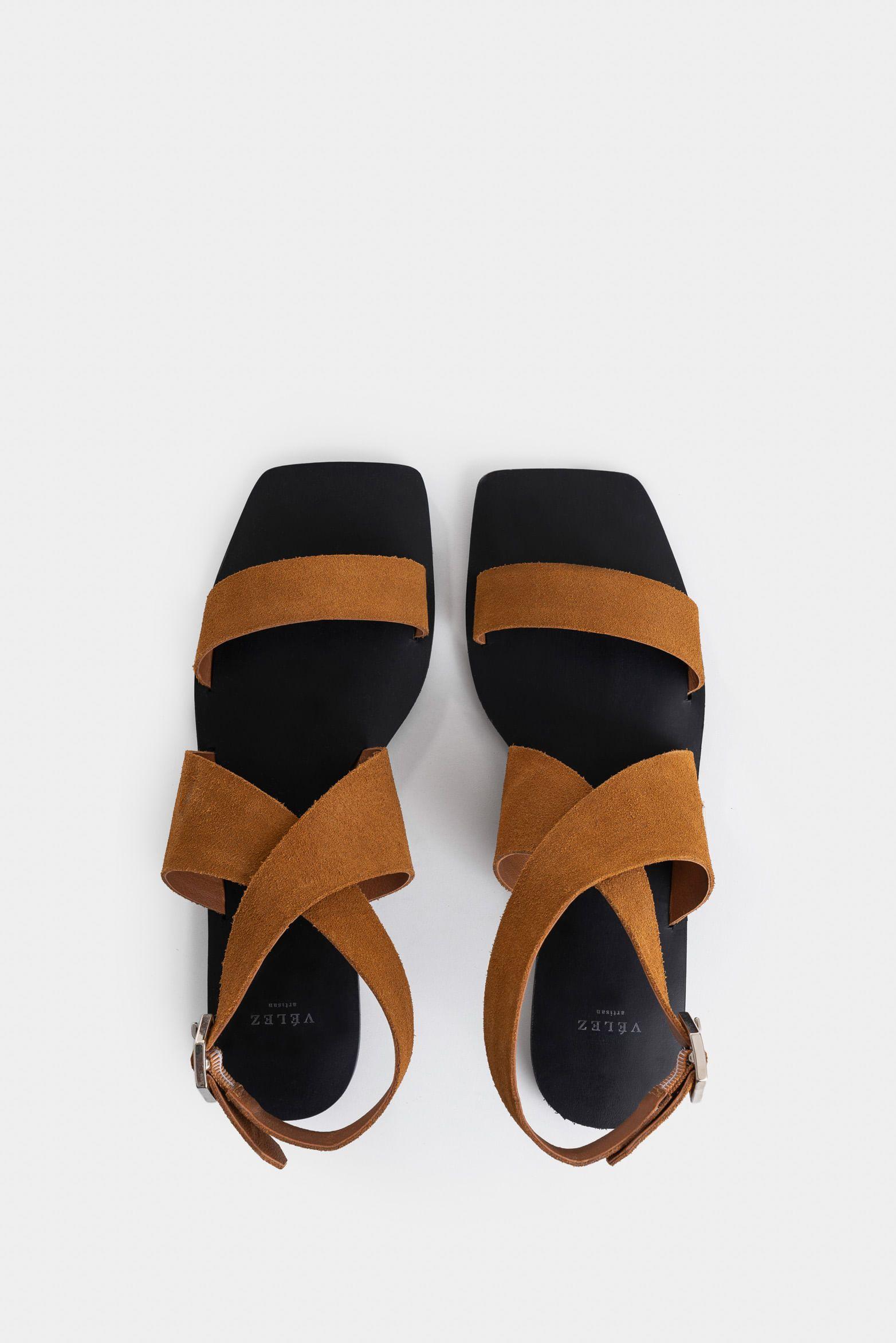 Vélez Sandalia Plana De Cuero Mujer Amarre Al Tobillo Miel-3