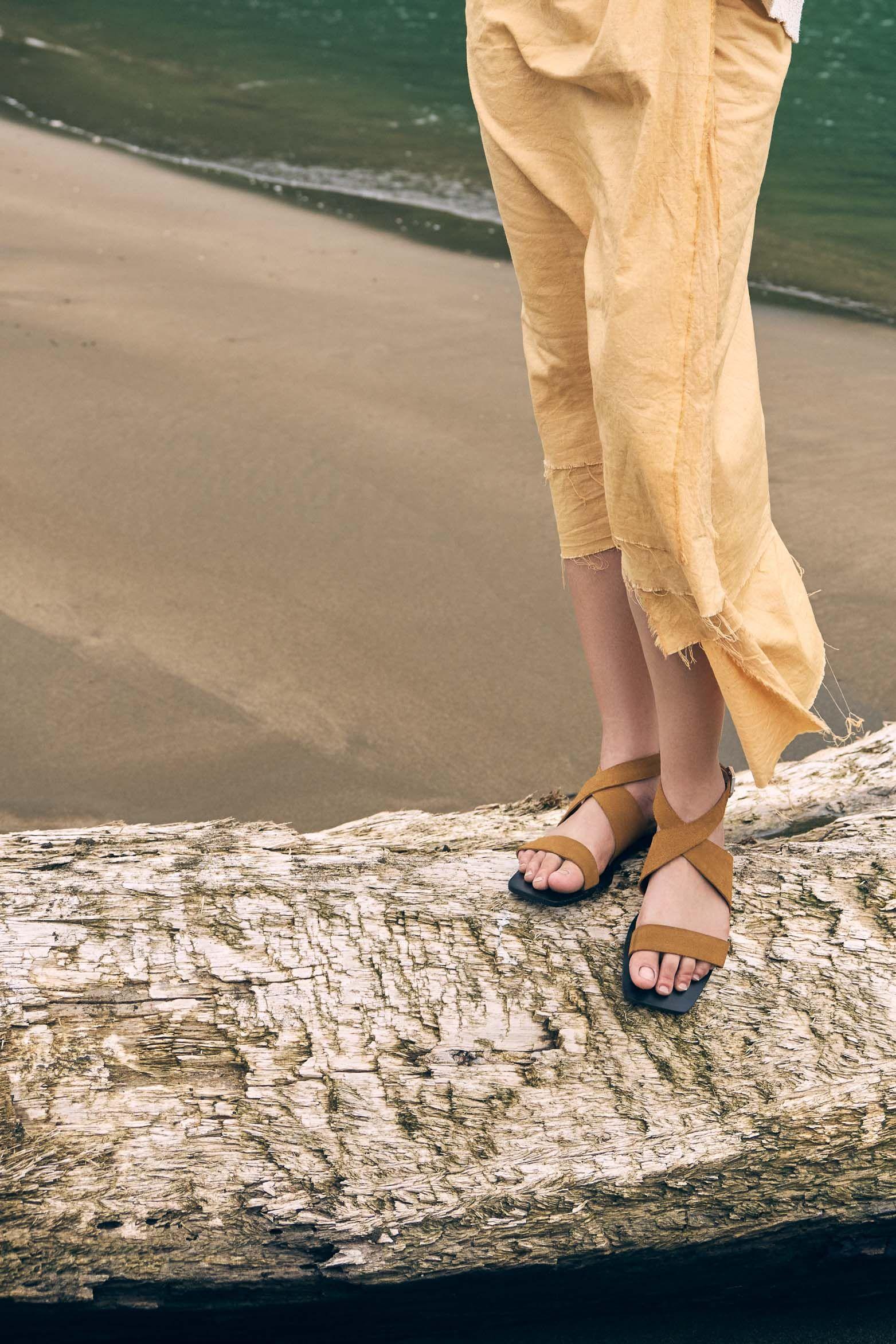 Vélez Sandalia Plana De Cuero Mujer Amarre Al Tobillo Miel-5