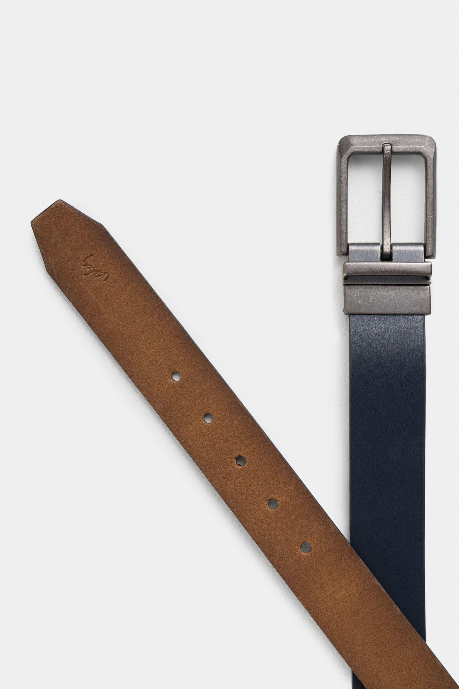 Cinturón doble faz dobra de cuero para hombre vintage azul oscuro-2