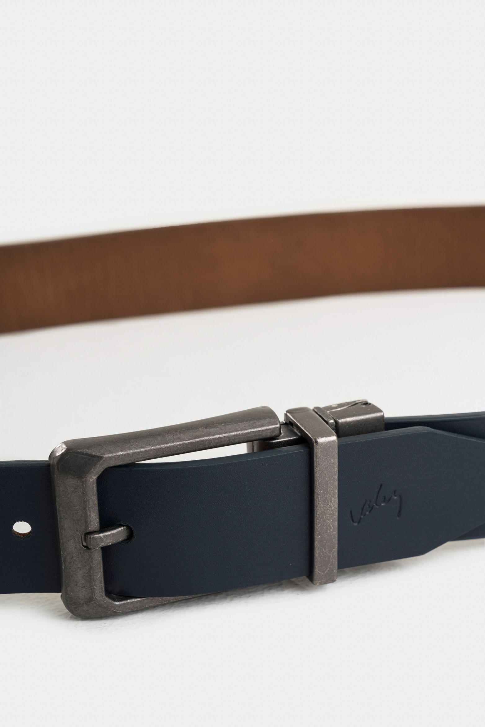 Cinturón doble faz dobra de cuero para hombre vintage azul oscuro-3