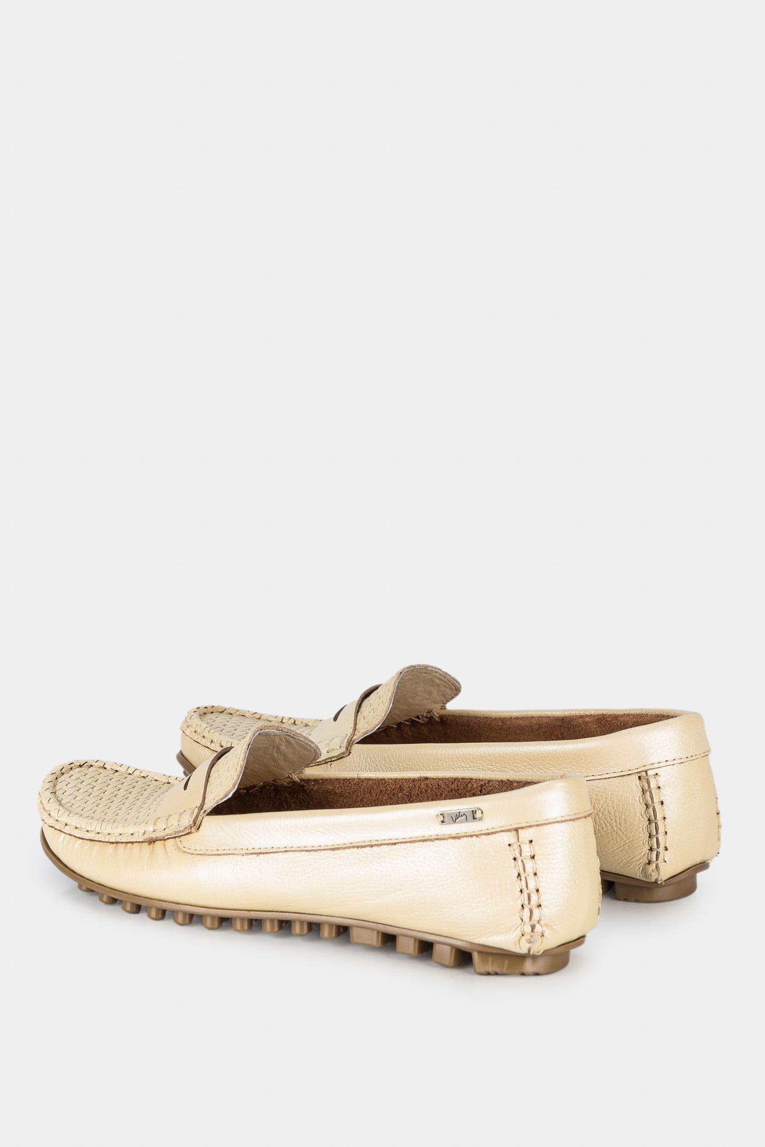 Mocasines denver de cuero para mujer grabado con placa dorado-2