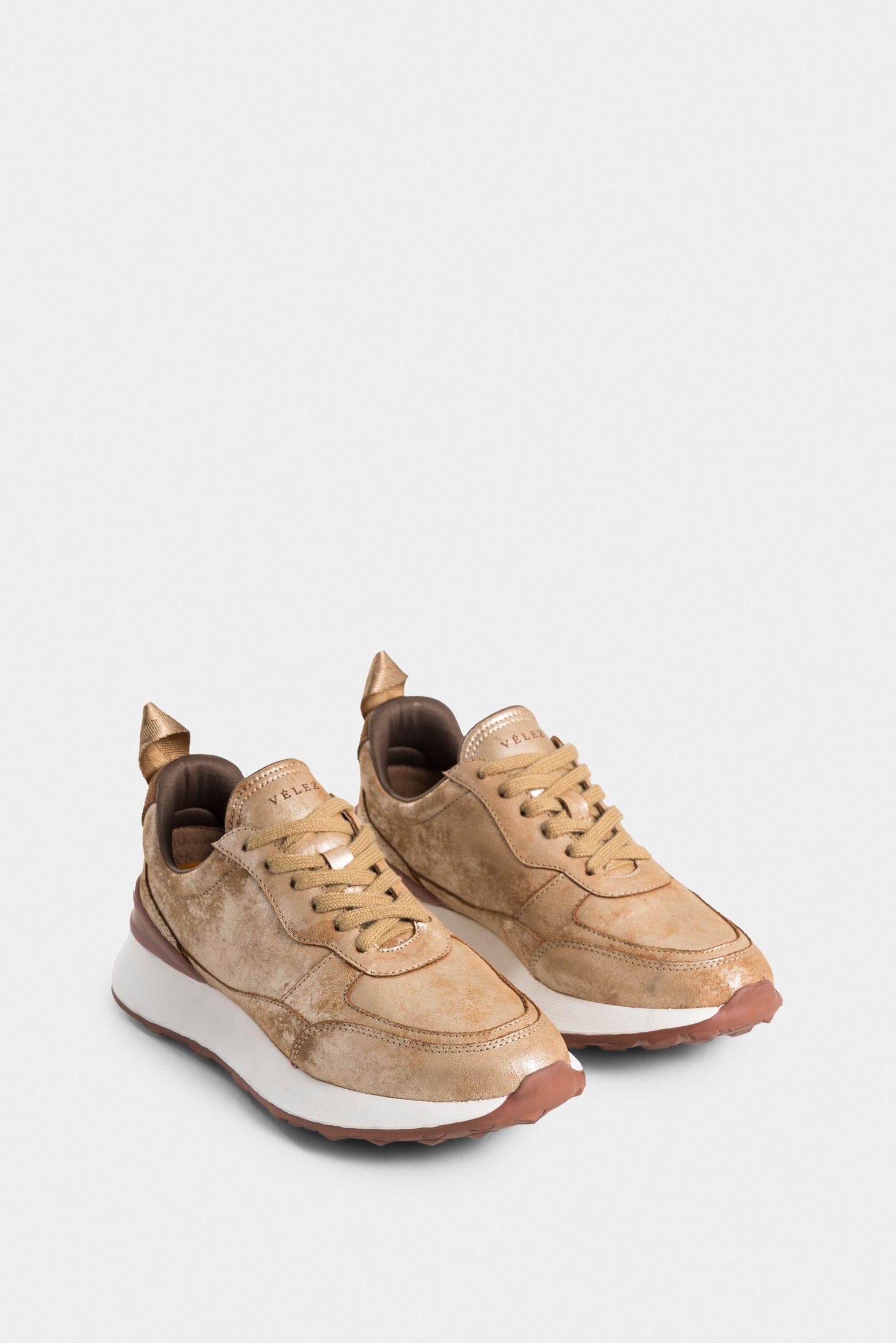 Vélez Zapatillas Aurora Cuero Folia Mujer  Contraste Dorado-1