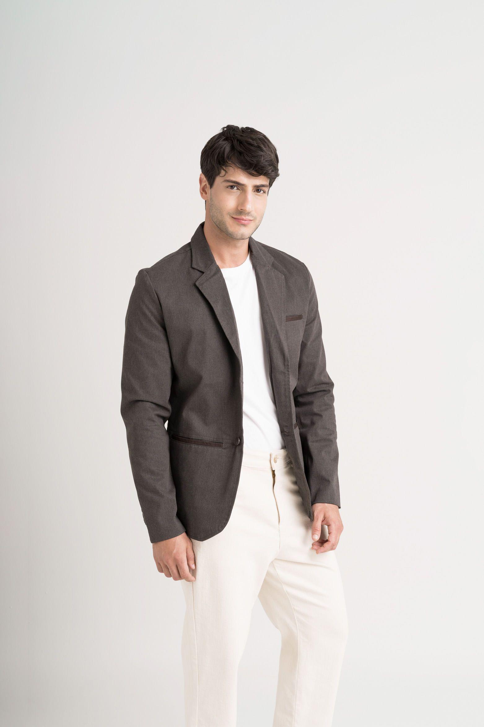 Blazer soft touch de paño para hombre silueta semi fitted Cafe-3