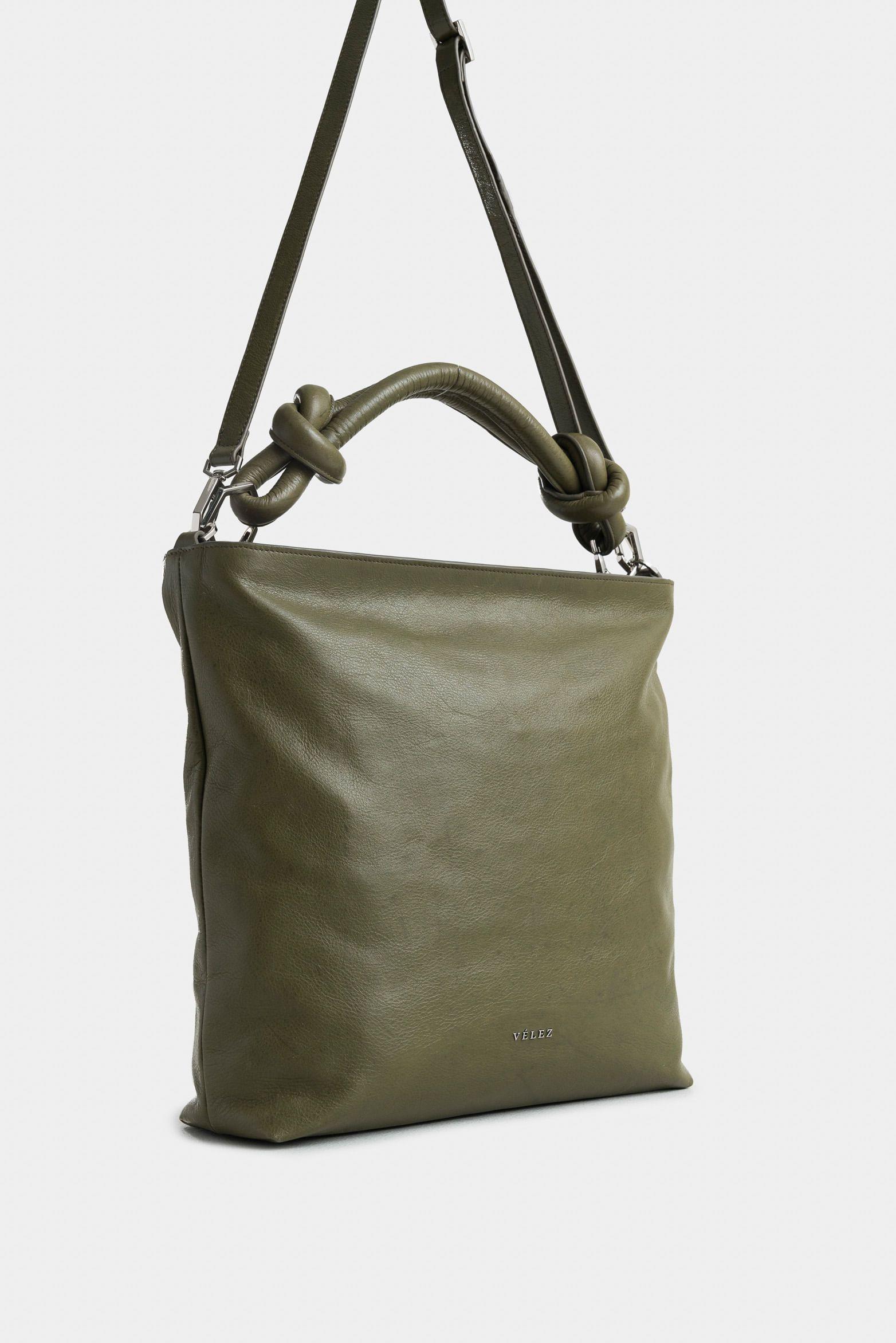 Shopping alba de cuero para mujer detalle anudado Verde-1