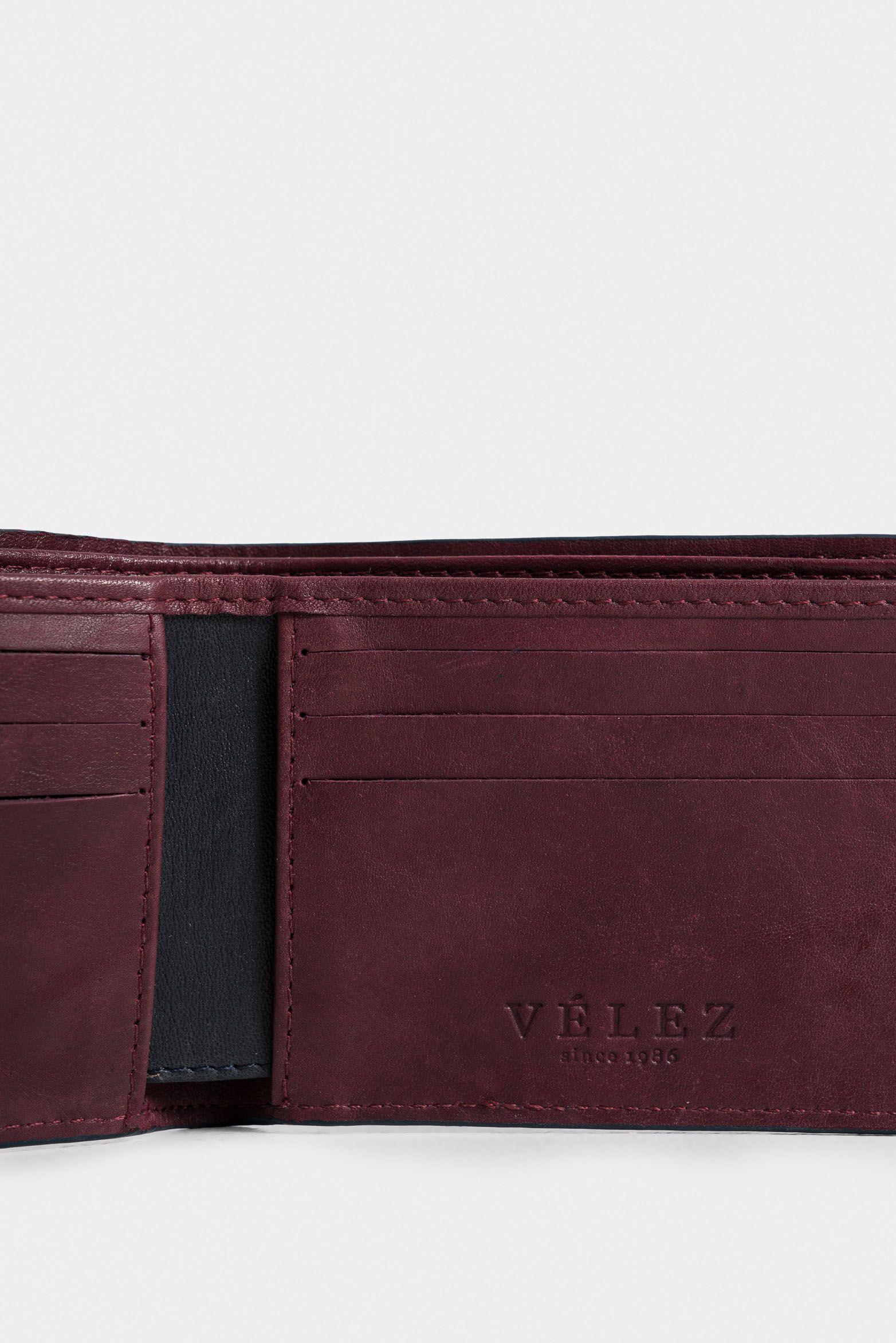 Vélez Billetera De Cuero Costuras Decorativas Azul Oscuro-4