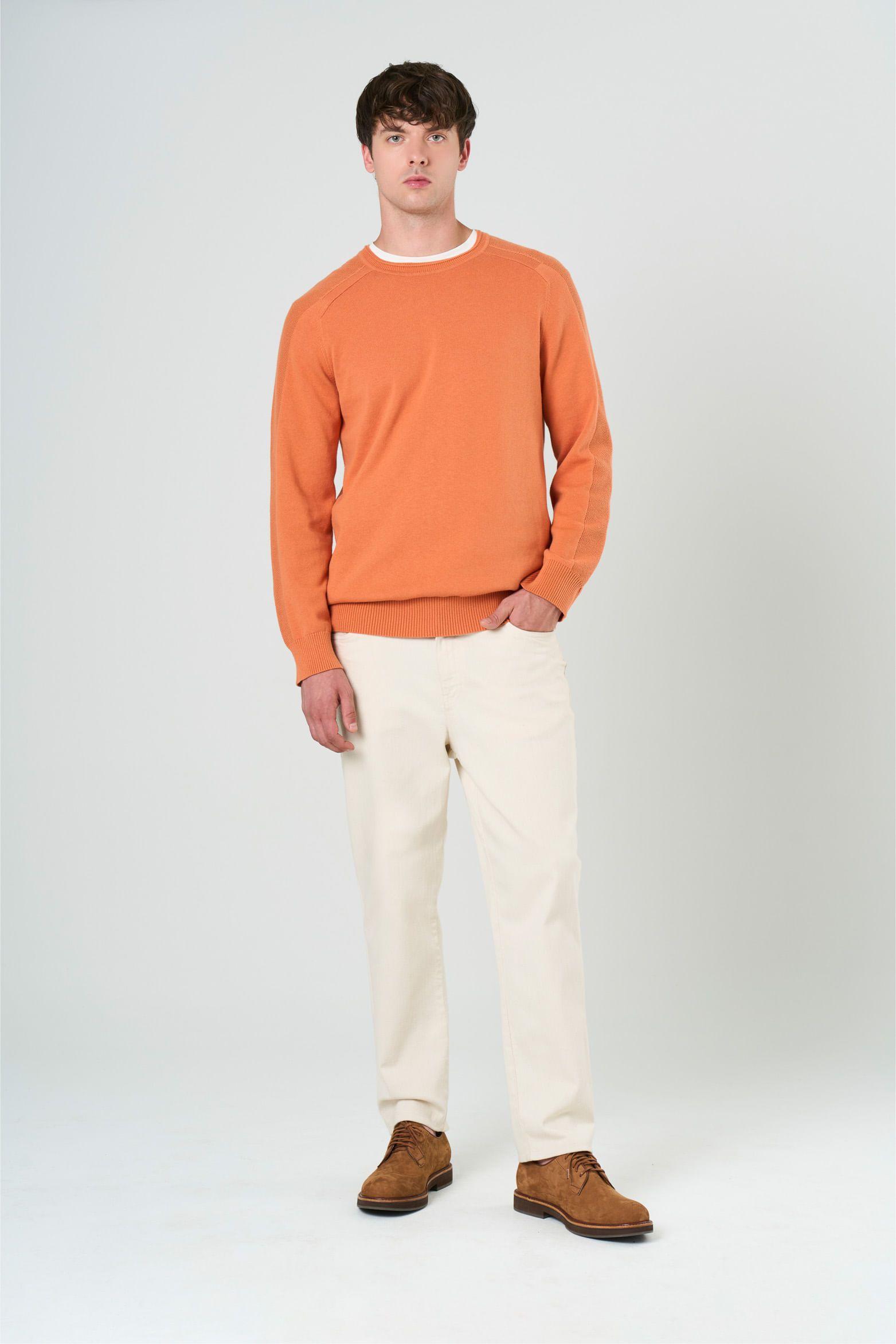 Vélez Sweater Tejido En Algodón Hombre Manga Ranglan Naranja-3