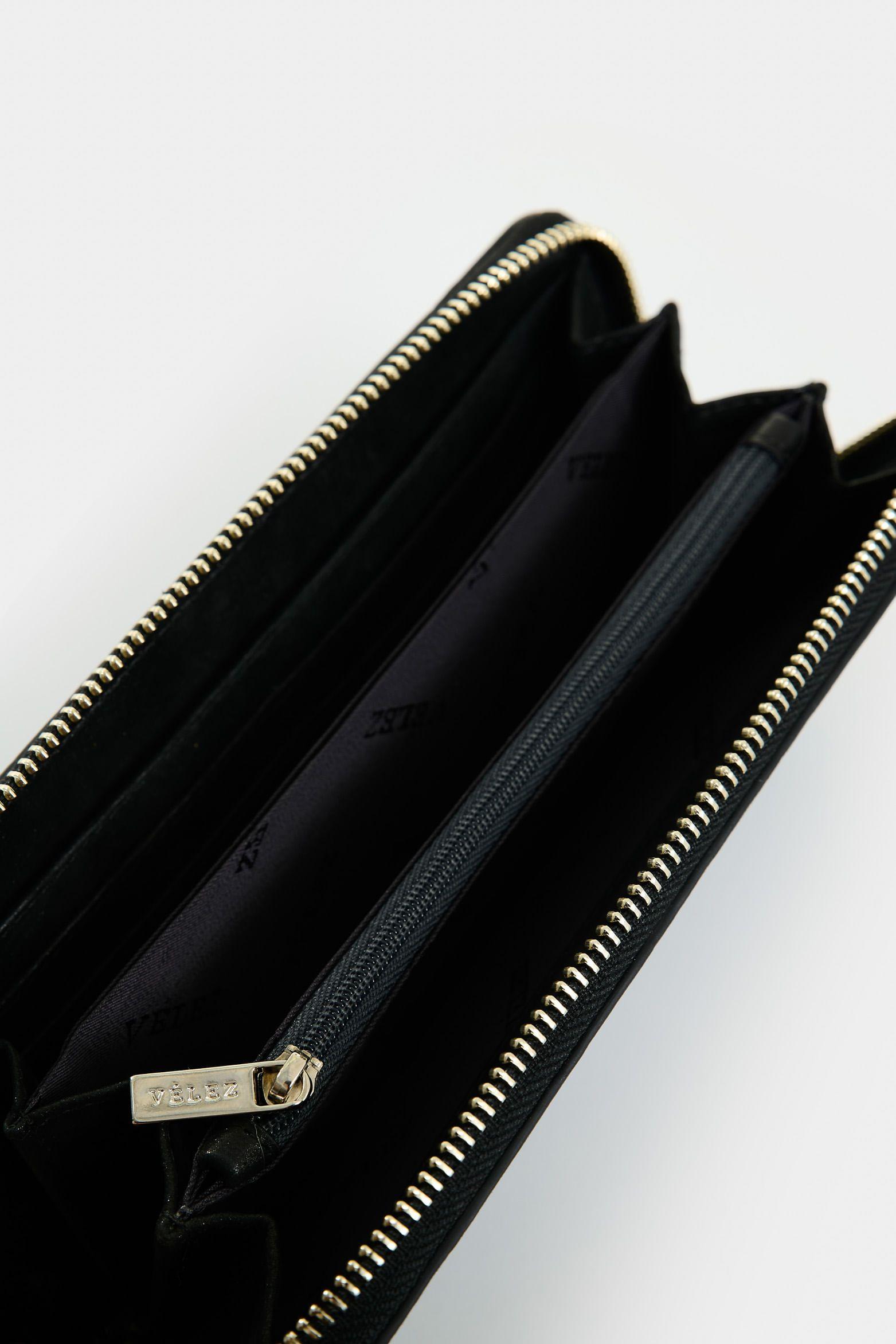 Vélez Billetera Porta Chequera De Cuero Mujer Arezzo Negro-4