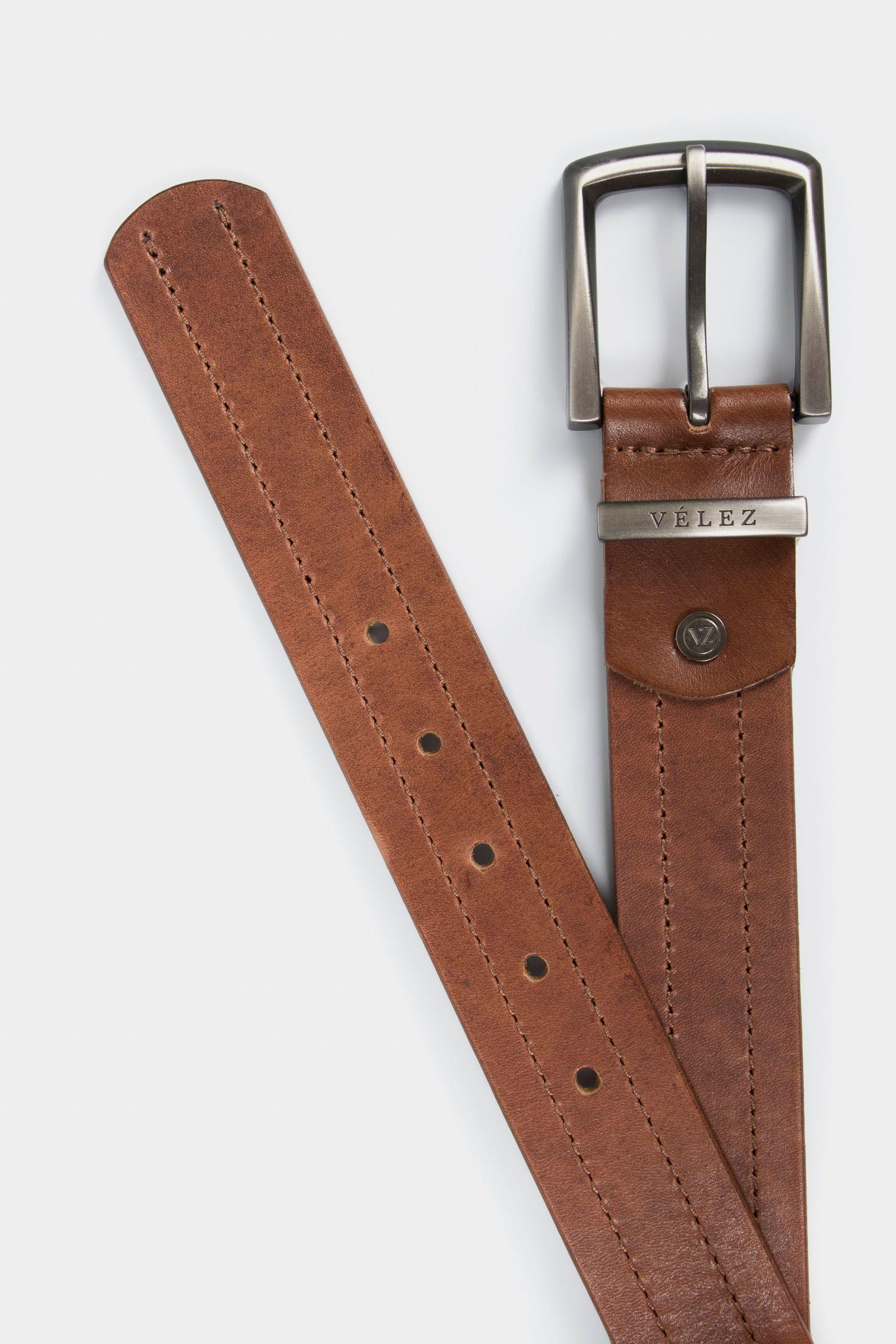 Cinturón unifaz coraje de cuero para hombre pasador metálico miel-1