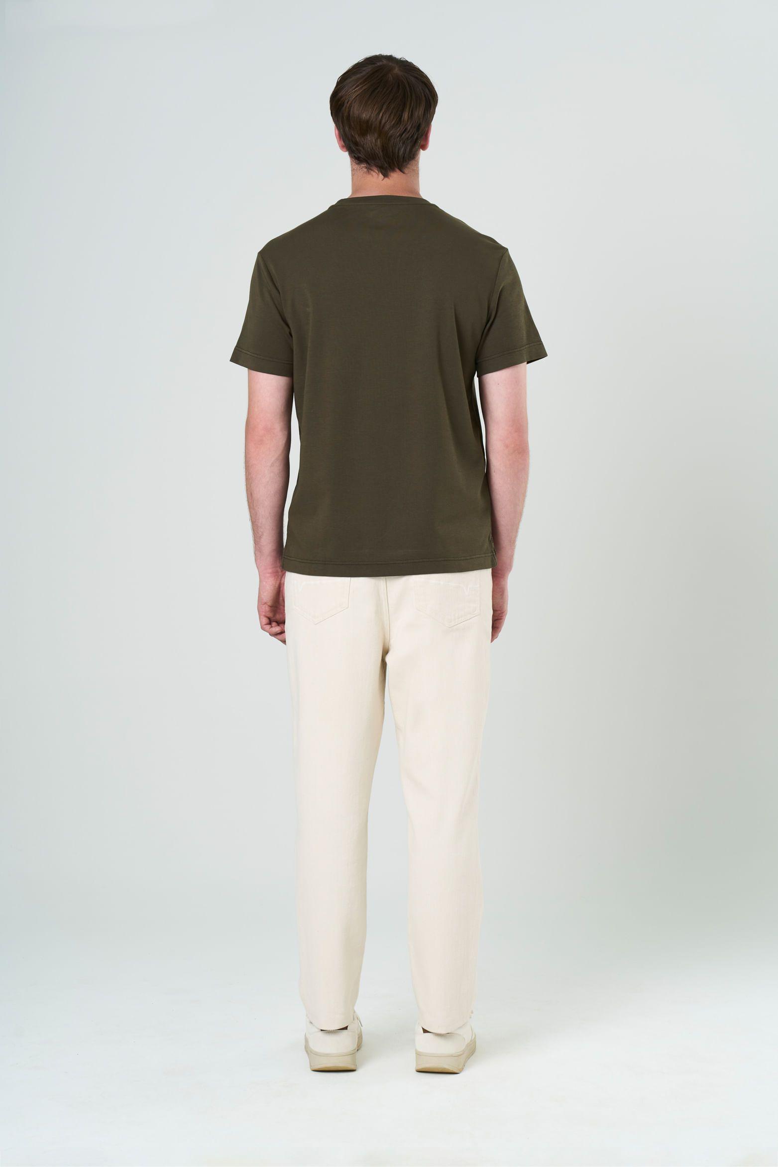 Vélez Camiseta En Algodón  Hombre Bolsillo Cuero Verde Oliva-2