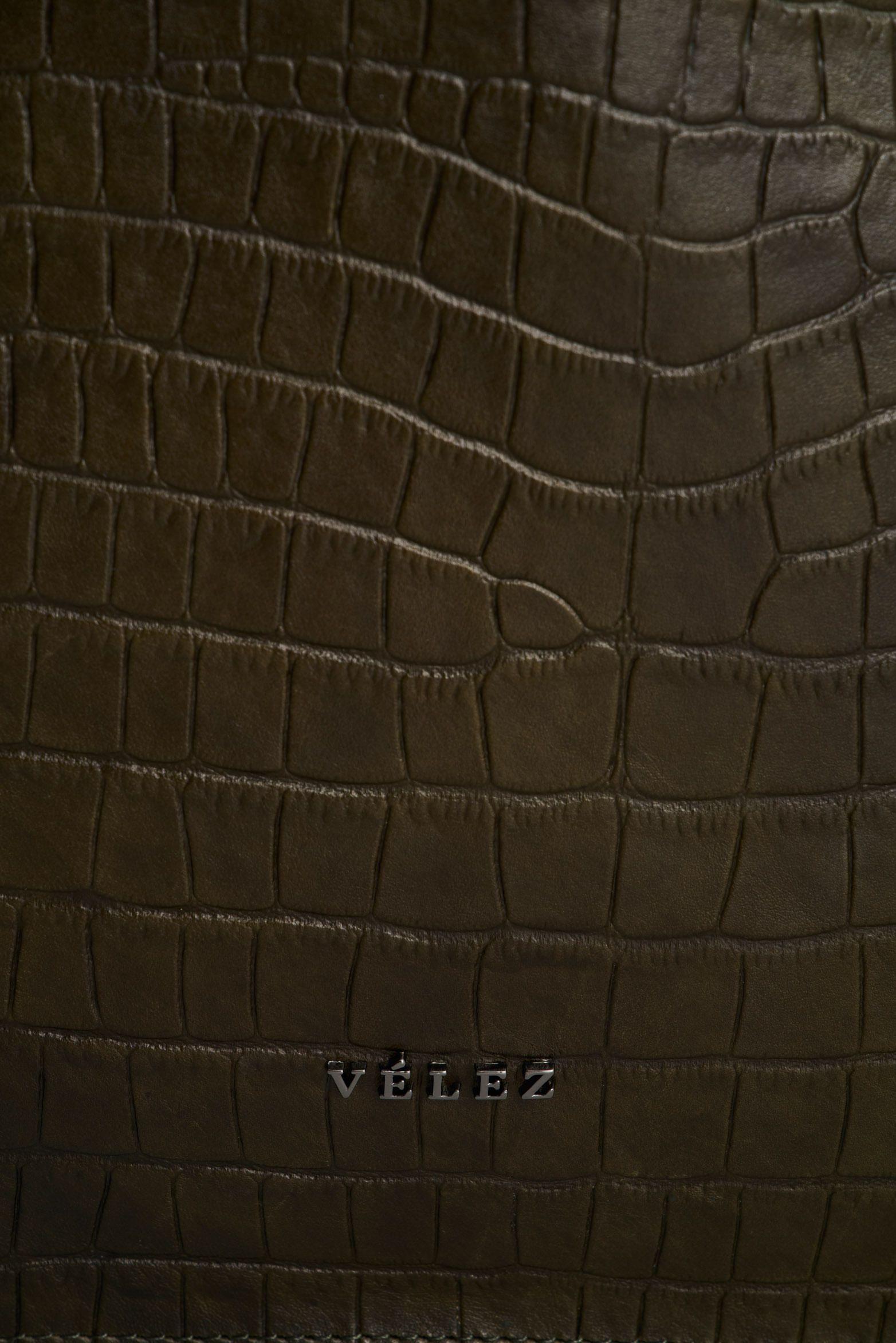 Vélez Tote Bag De Cuero Grabado Croco Esencial Verde-3