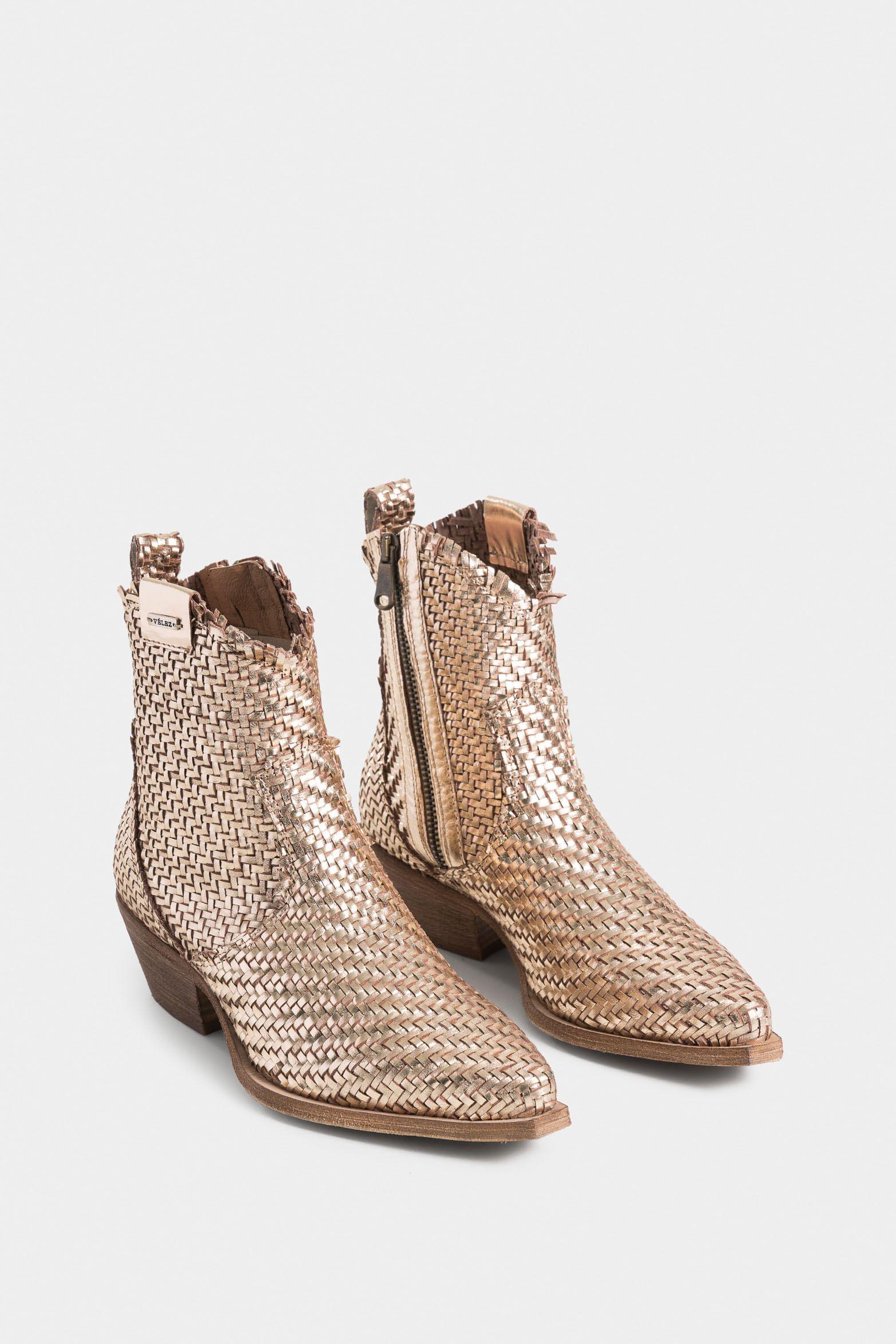 Botines uyuni de cuero para mujer capellada tejida Arena-1