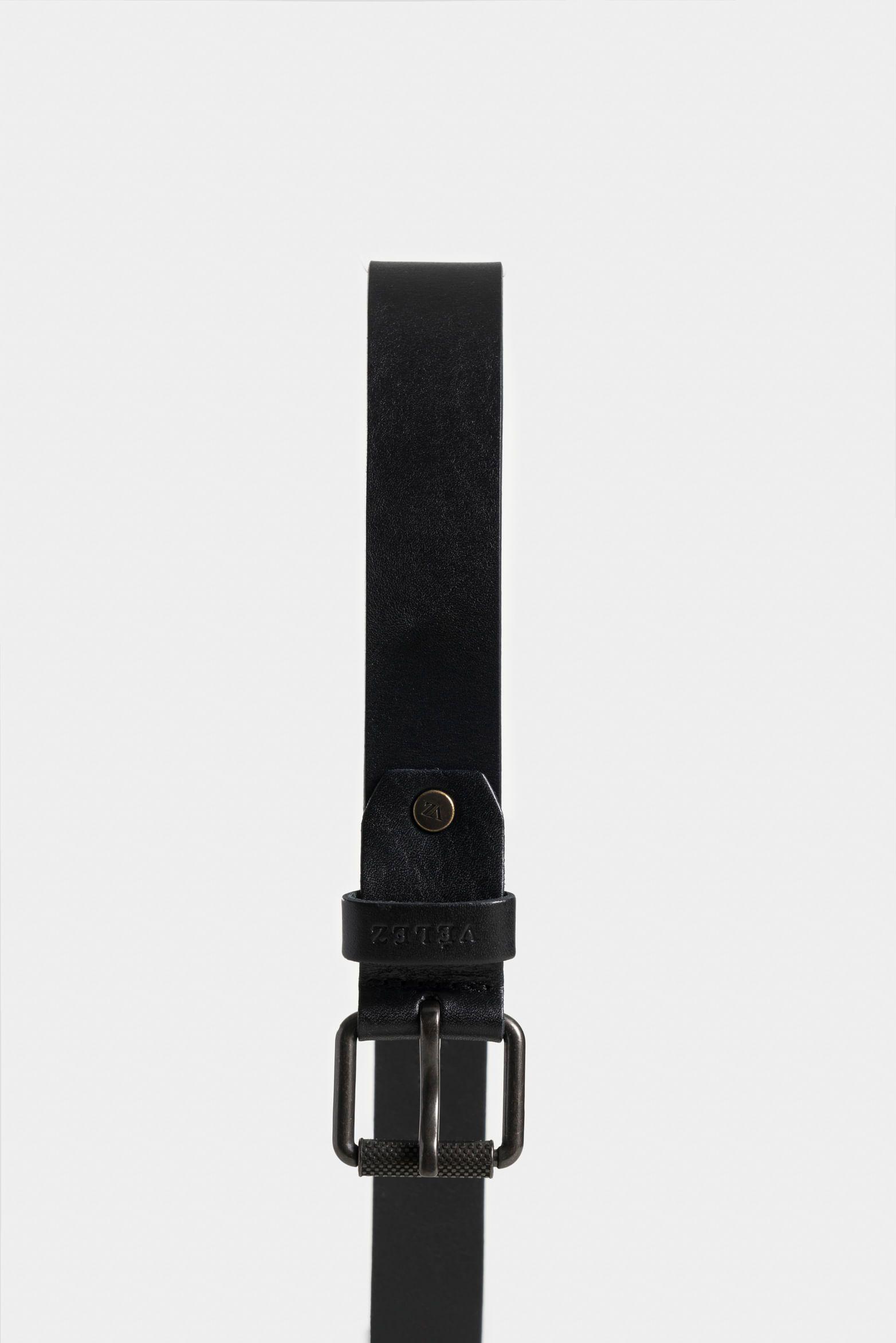 Cinturón unifaz oasis de cuero para hombre hebilla coscojo negro-1