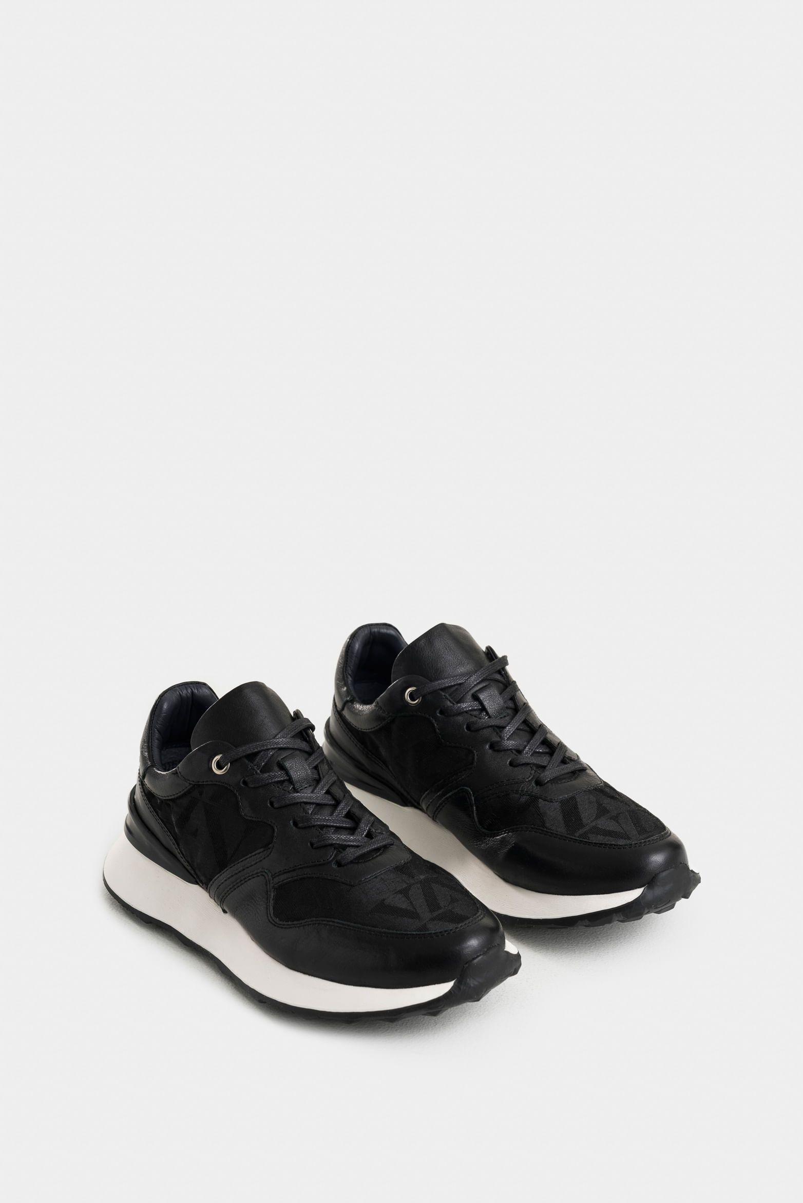 Vélez Zapatillas Garda Cuero Hombre talles Jacquar Negro-1