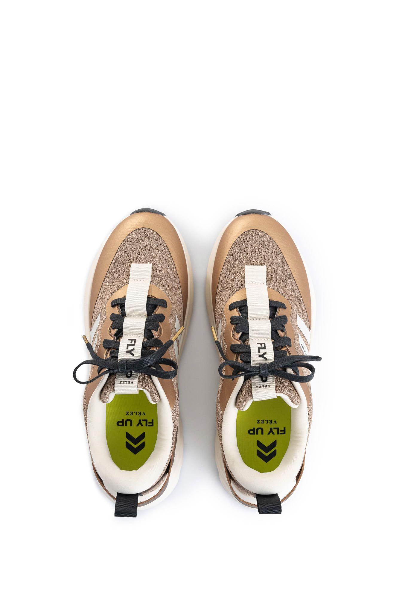Vélez Zapatilla Tenis Fly Up Spirited Textil Y Cuero Mujer Dorado-4