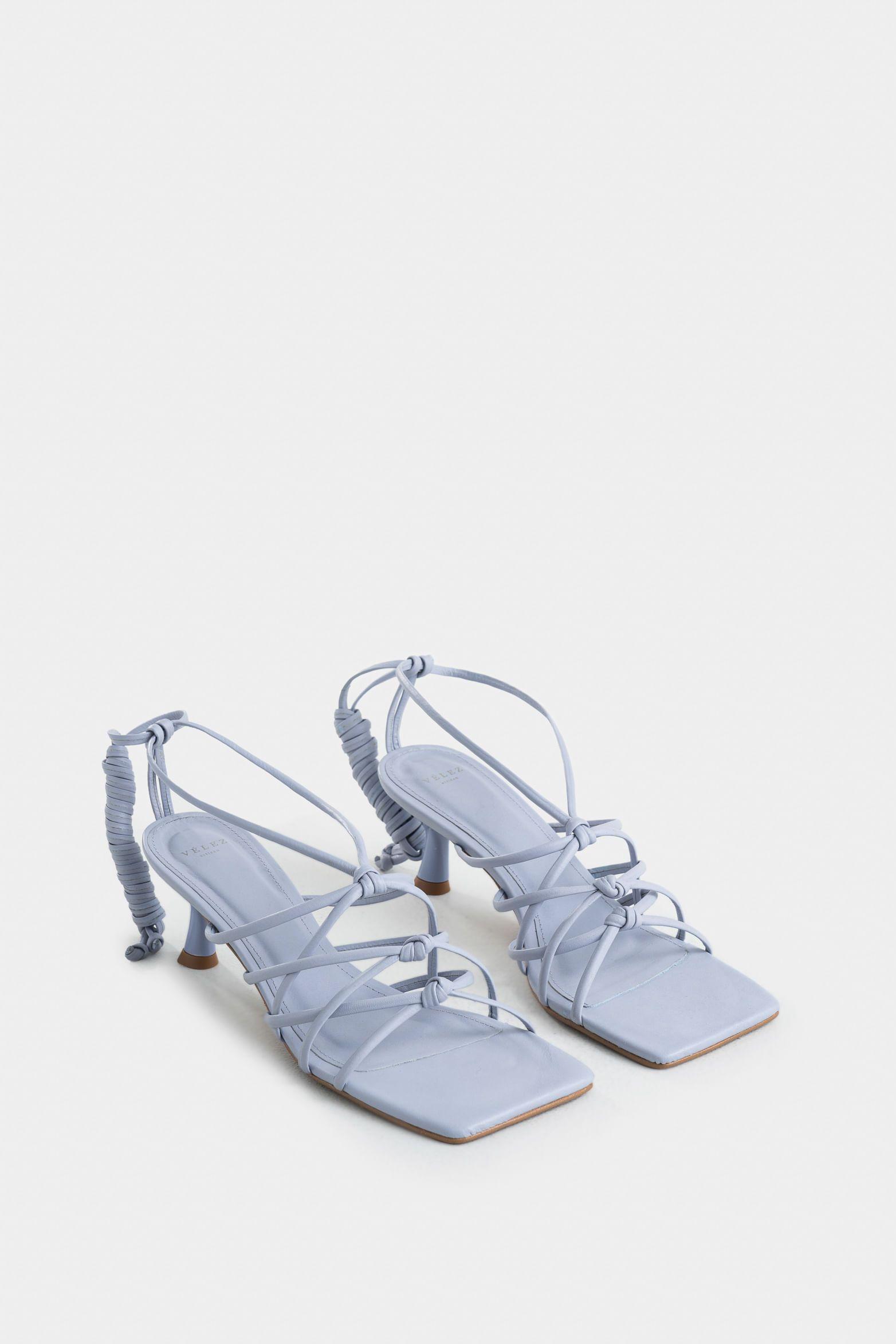 Sandalia tacón viena cuero para mujer capellada anudada Lila-1