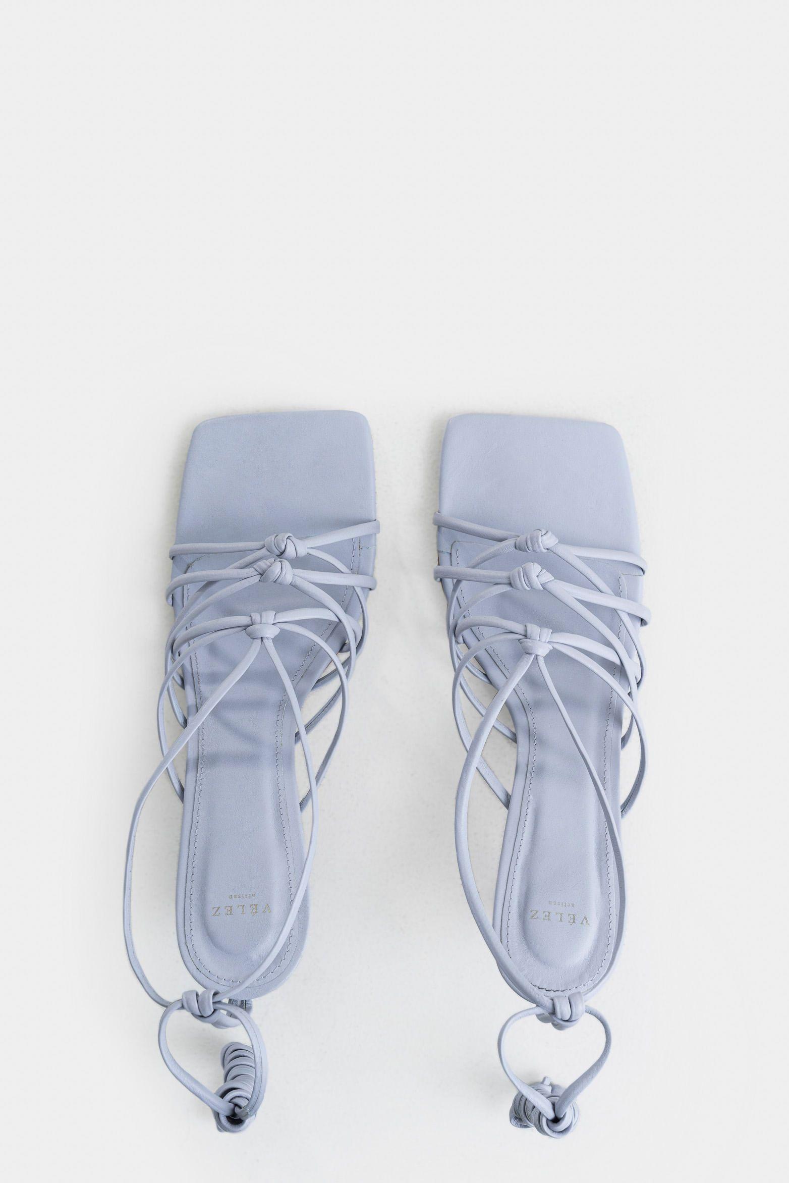 Sandalia tacón viena cuero para mujer capellada anudada Lila-3