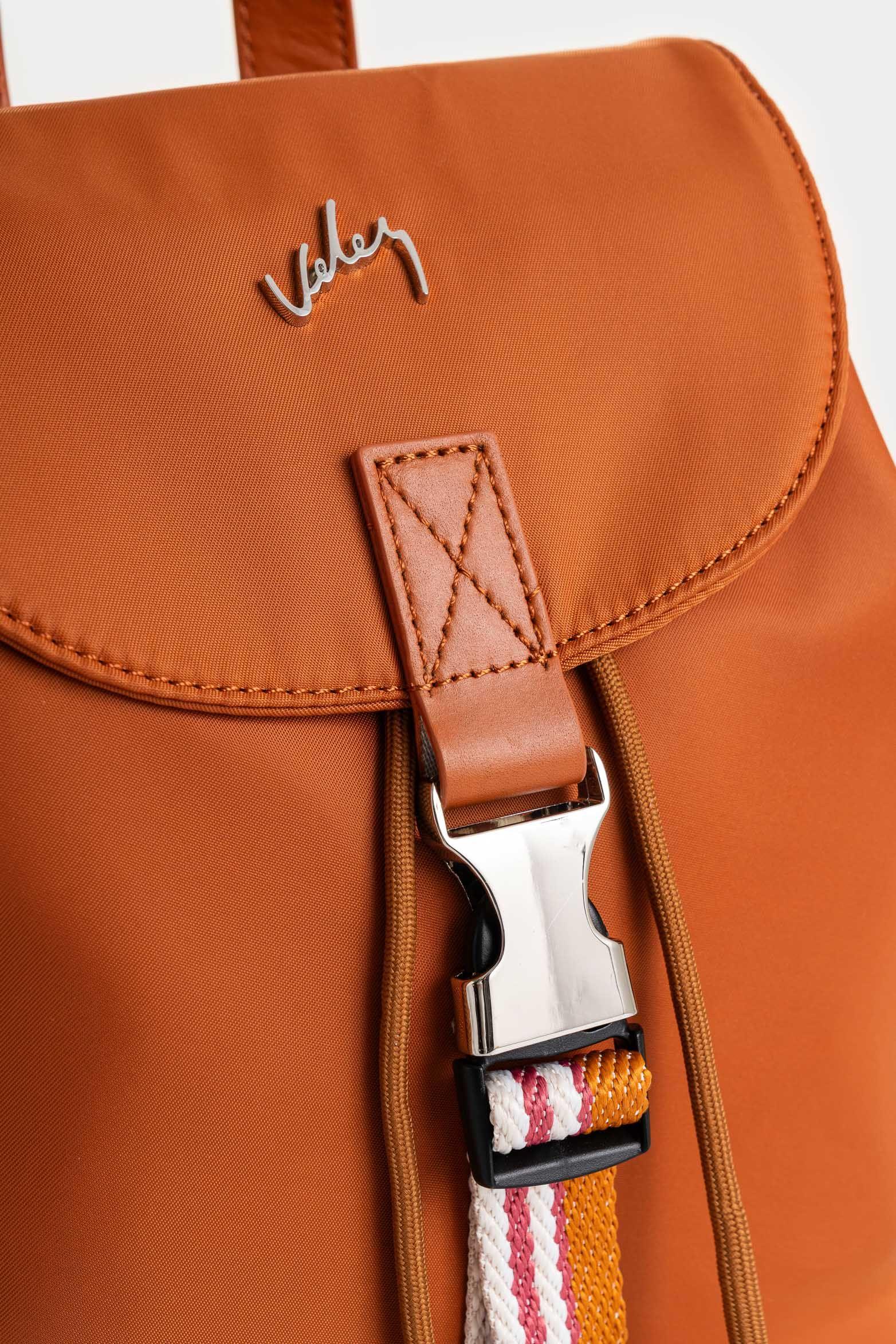 Morral Elora en lona y cuero para mujer detalle contraste miel-3