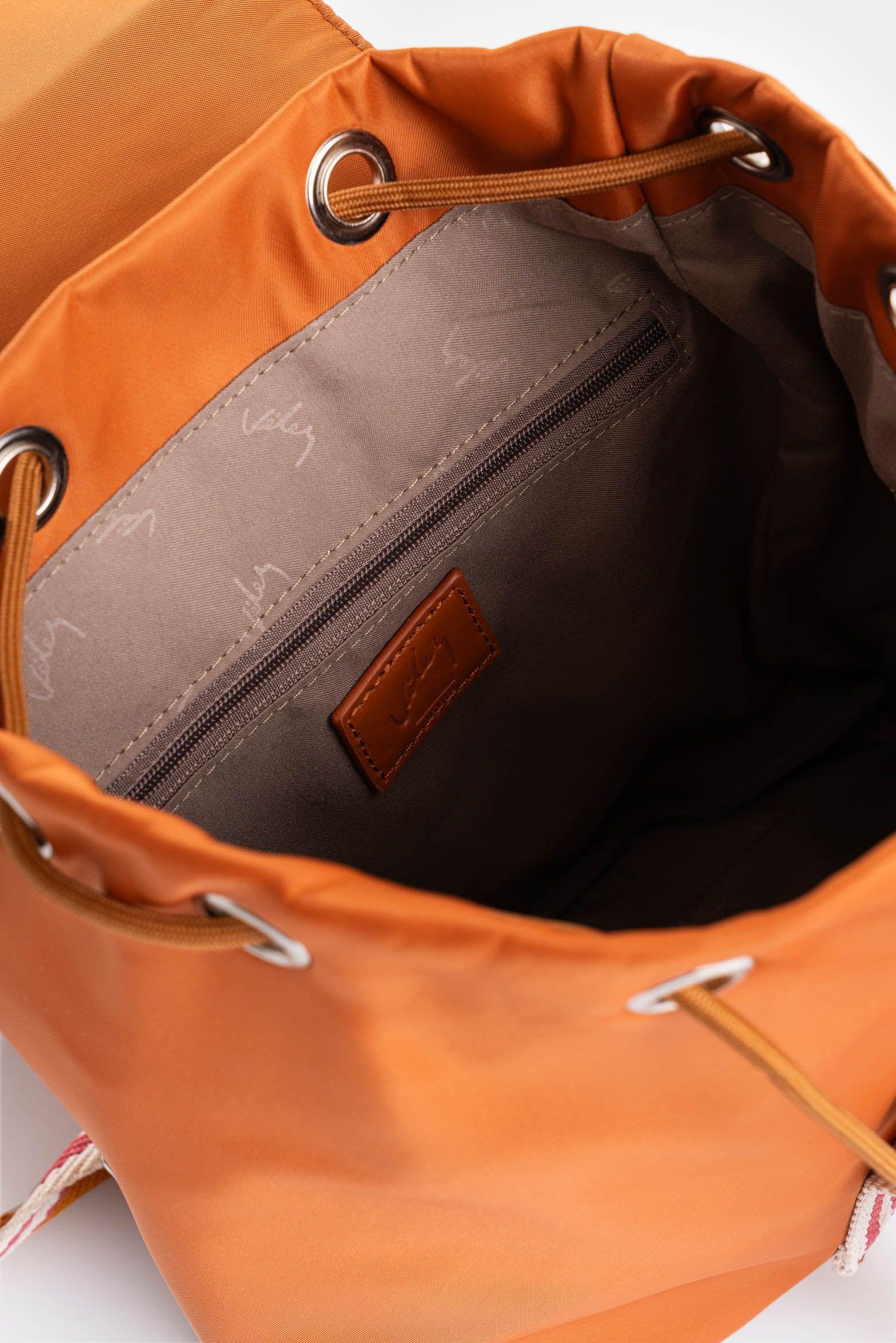 Morral Elora en lona y cuero para mujer detalle contraste miel-4