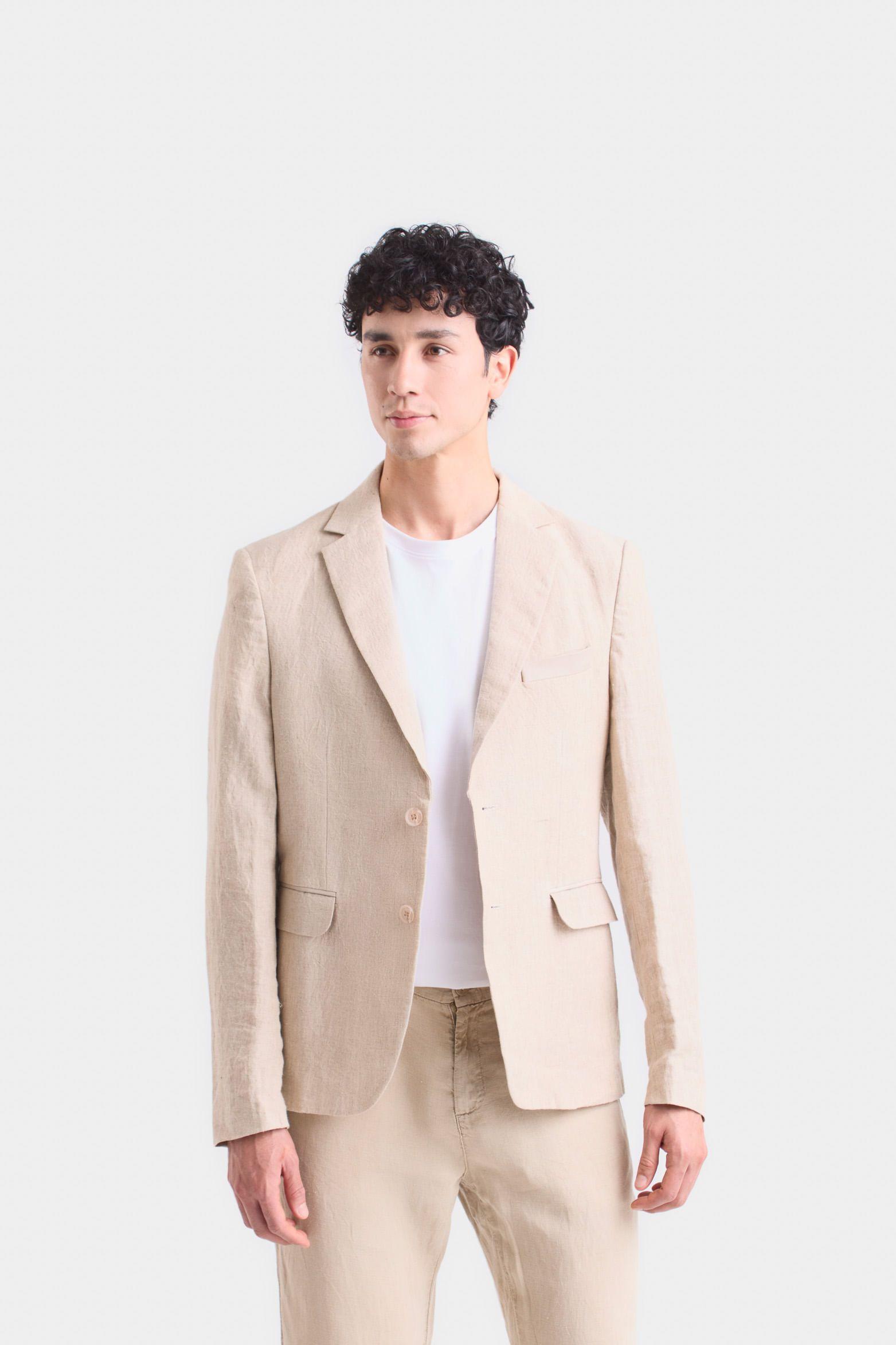 Vélez Blazer Yaqui En Lino Hombre  Semi Ajustada Beige-0
