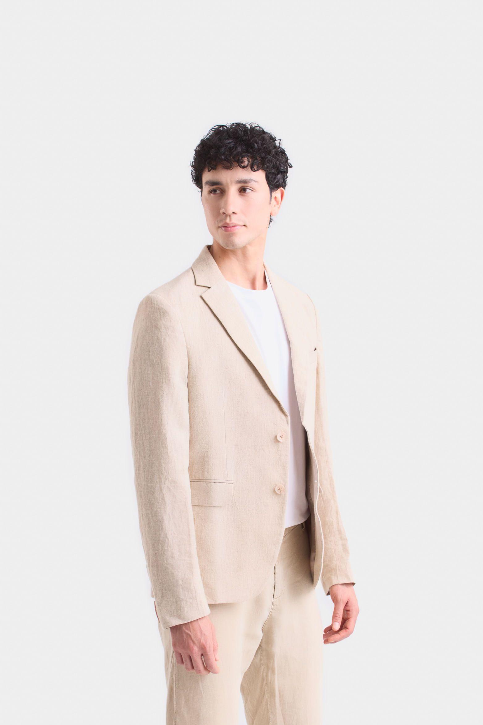 Vélez Blazer Yaqui En Lino Hombre  Semi Ajustada Beige-2