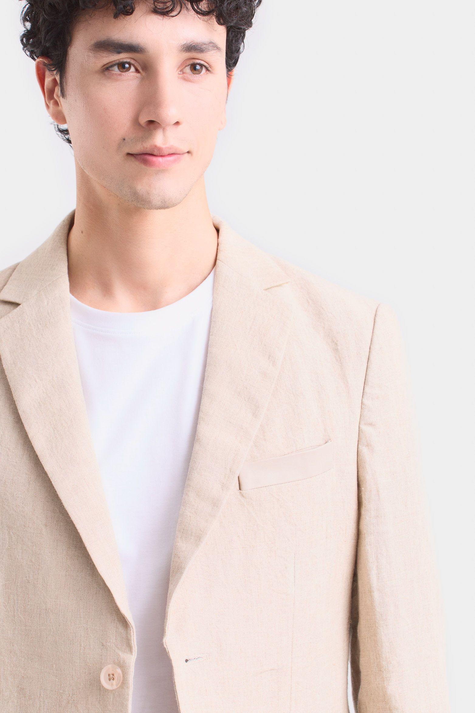 Vélez Blazer Yaqui En Lino Hombre  Semi Ajustada Beige-3